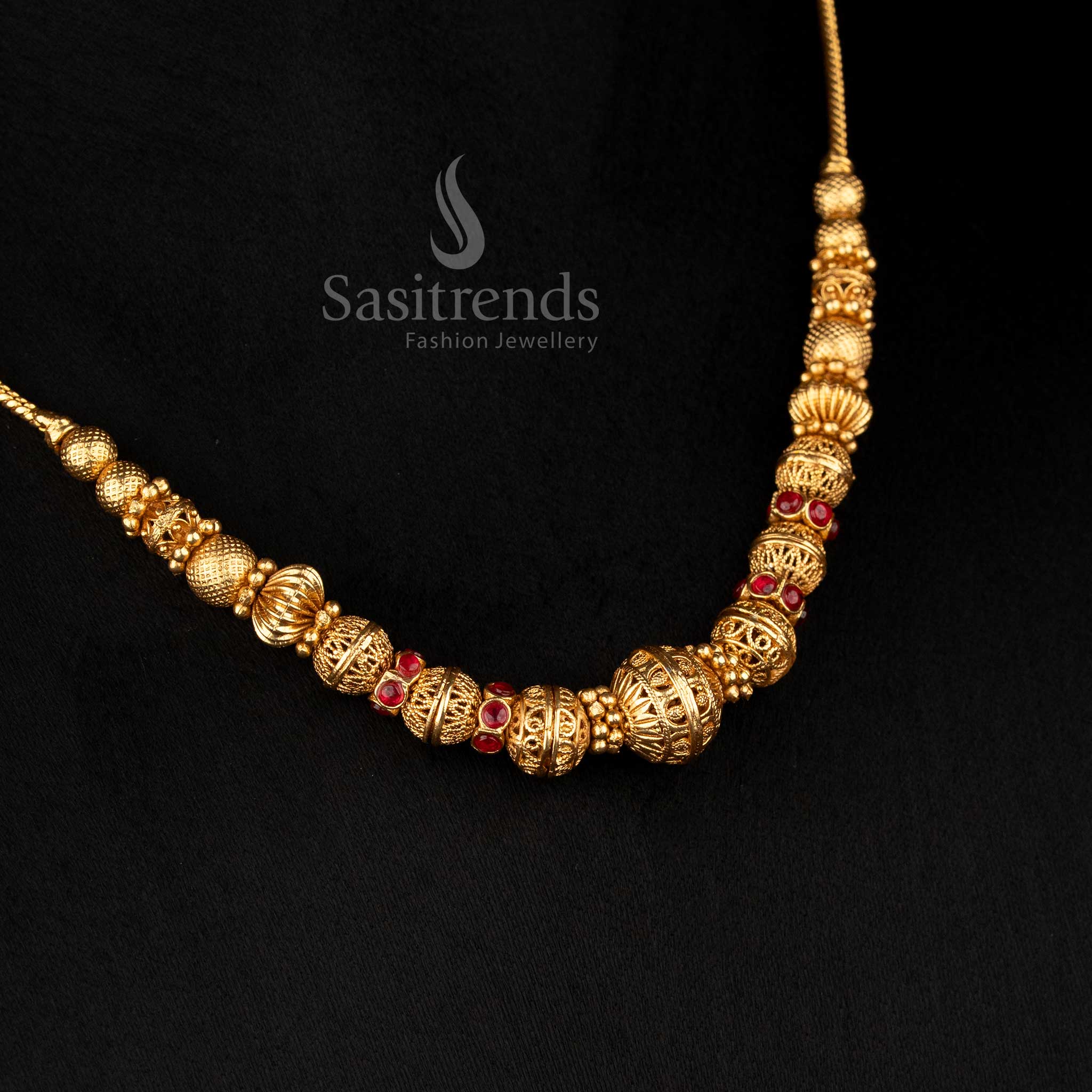 Wonderful Collection of Classic Temple Matte Gold Plated Ball Chain Necklace for Festive & Bridal Wear - Image 18