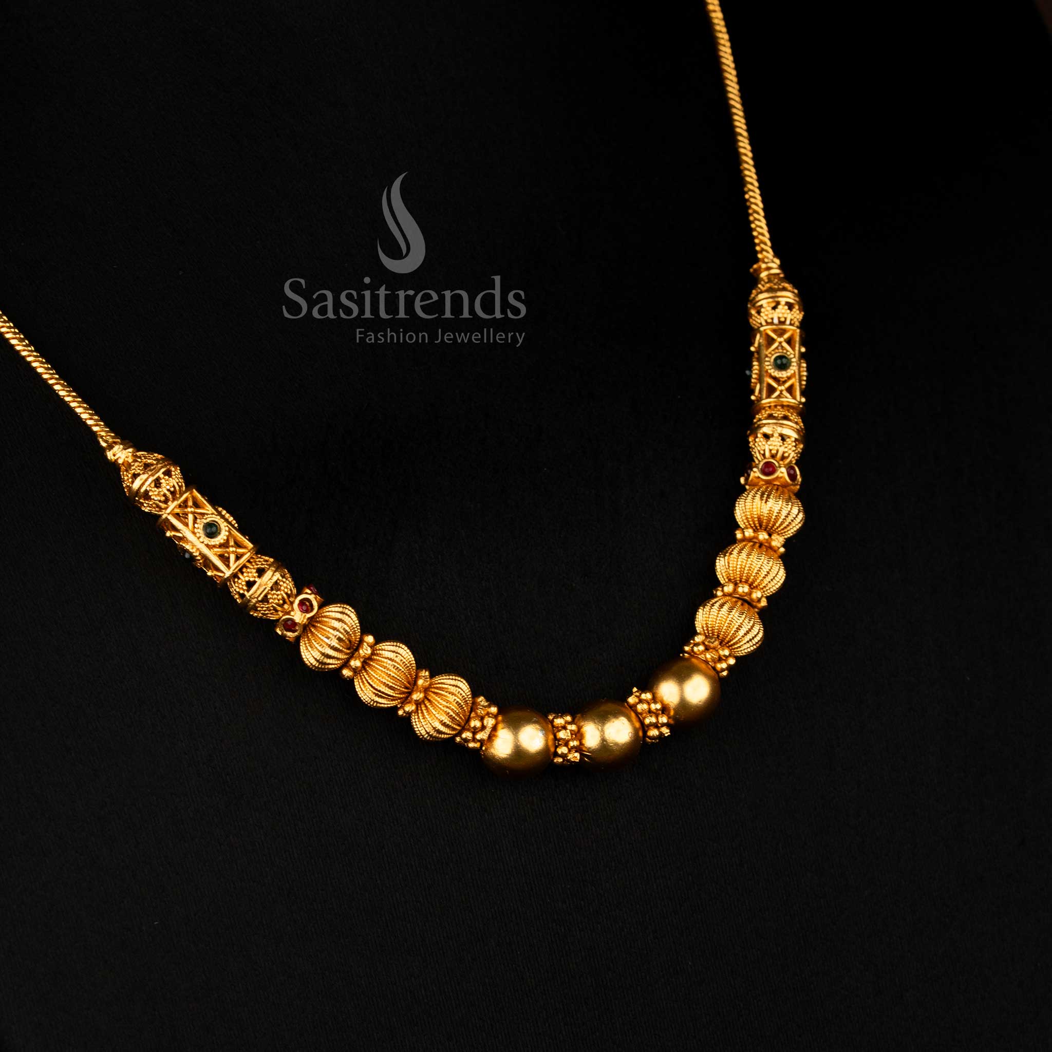 Wonderful Collection of Classic Temple Matte Gold Plated Ball Chain Necklace for Festive & Bridal Wear - Image 20