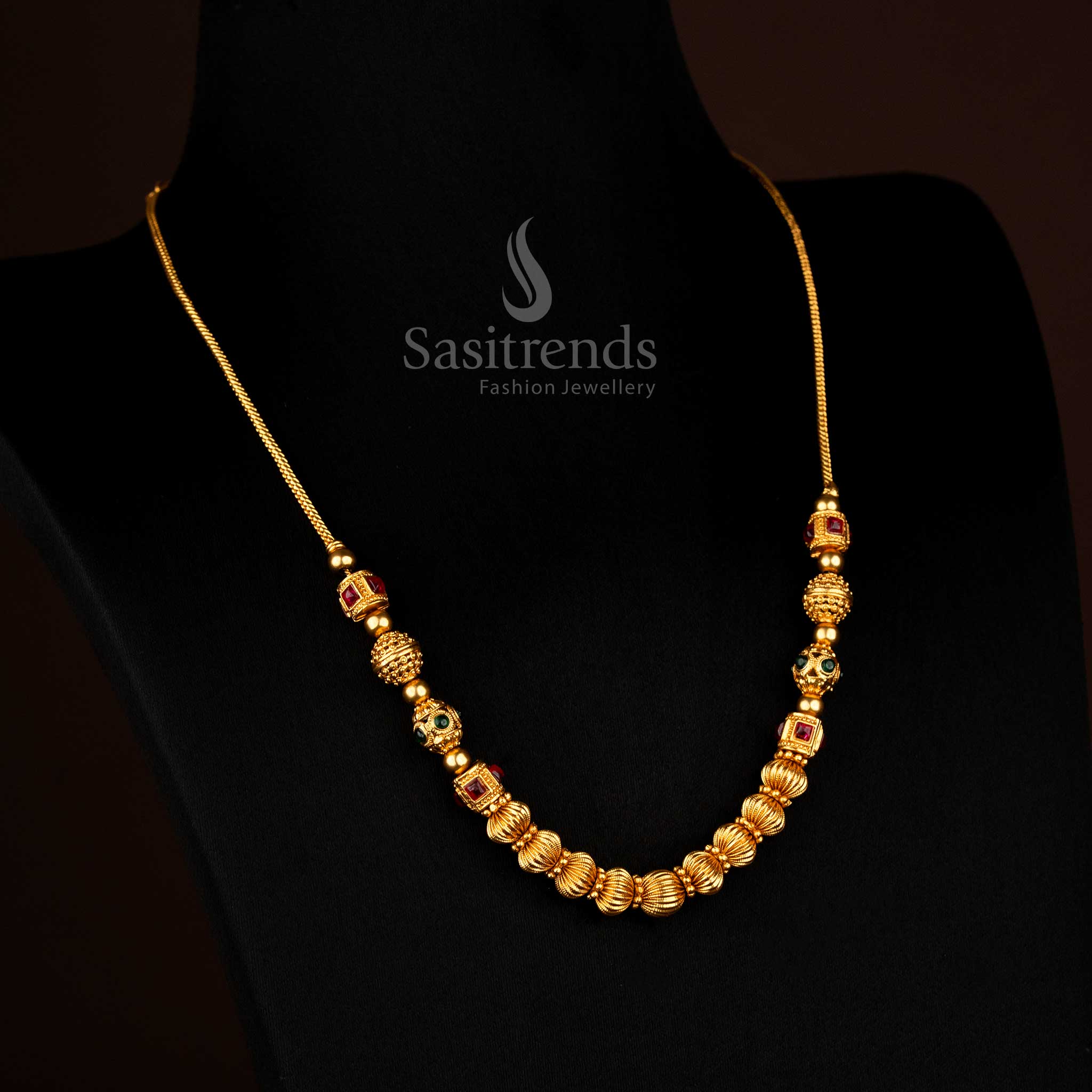 Wonderful Collection of Classic Temple Matte Gold Plated Ball Chain Necklace for Festive & Bridal Wear - Image 21