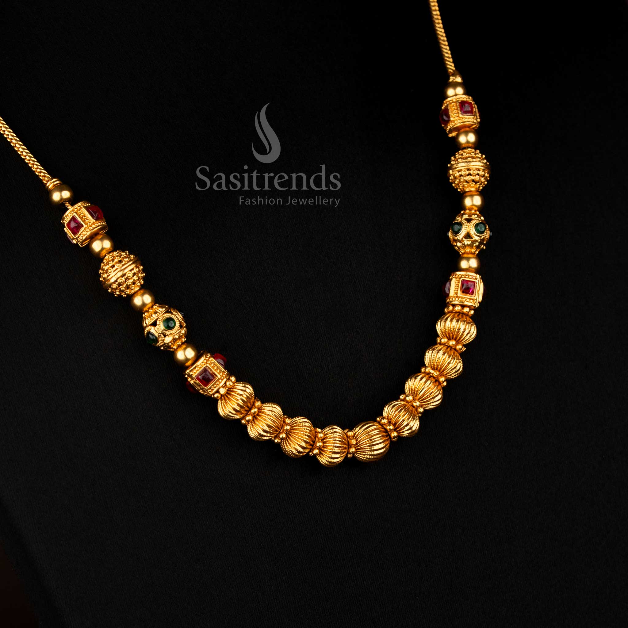Wonderful Collection of Classic Temple Matte Gold Plated Ball Chain Necklace for Festive & Bridal Wear - Image 22