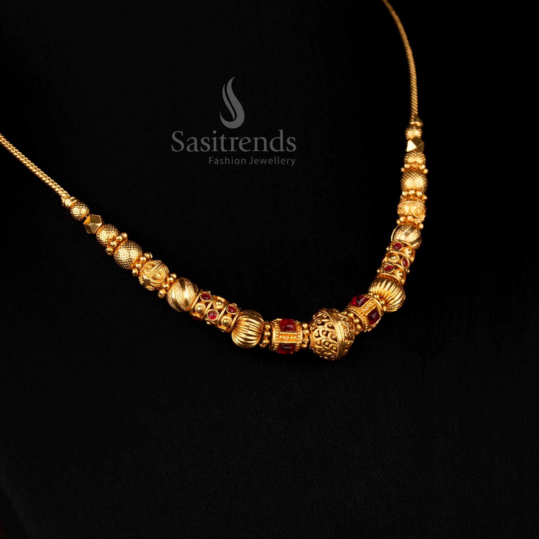 Wonderful Collection of Classic Temple Matte Gold Plated Ball Chain Necklace for Festive & Bridal Wear - Image 24