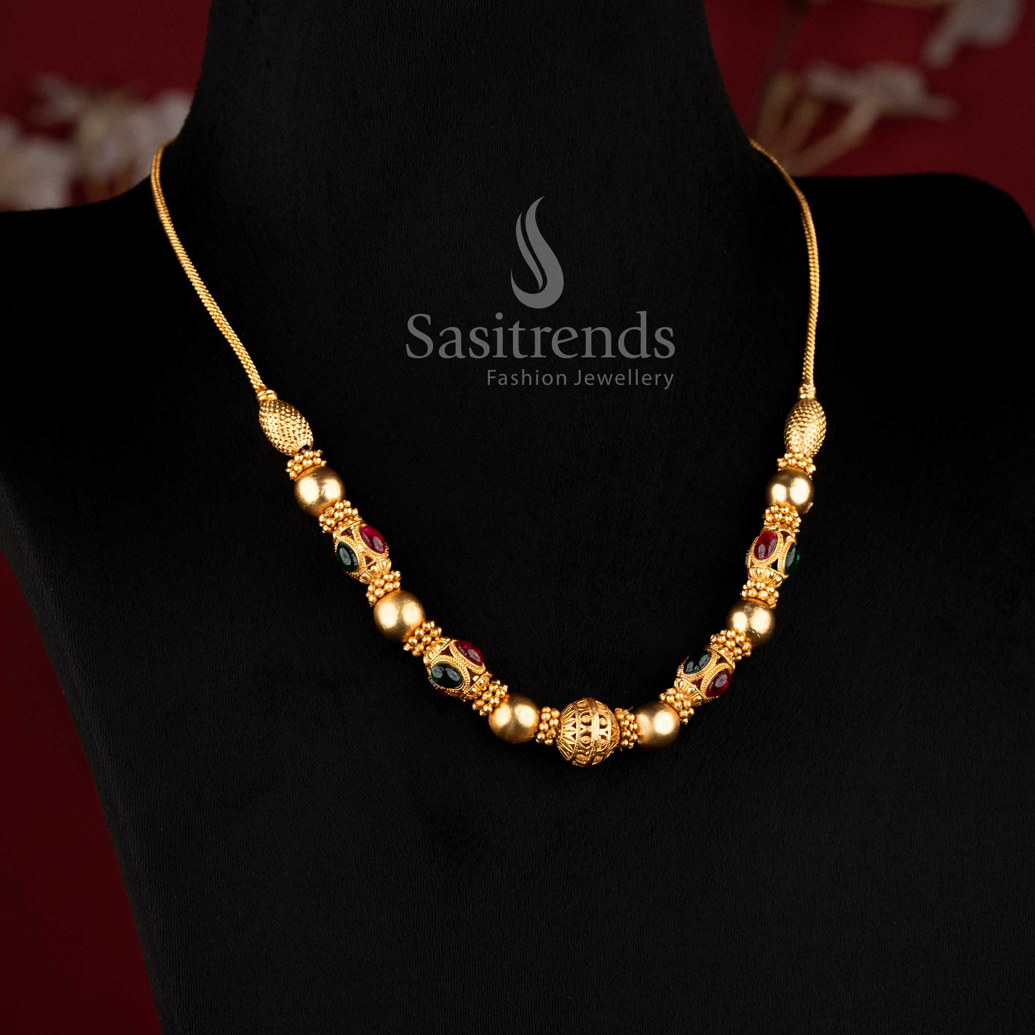 Wonderful Collection of Classic Temple Matte Gold Plated Ball Chain Necklace for Festive & Bridal Wear - Image 25