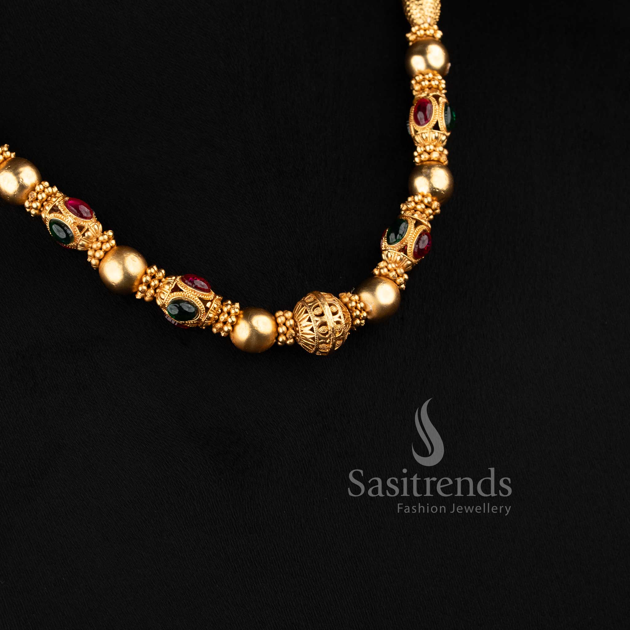Wonderful Collection of Classic Temple Matte Gold Plated Ball Chain Necklace for Festive & Bridal Wear - Image 26