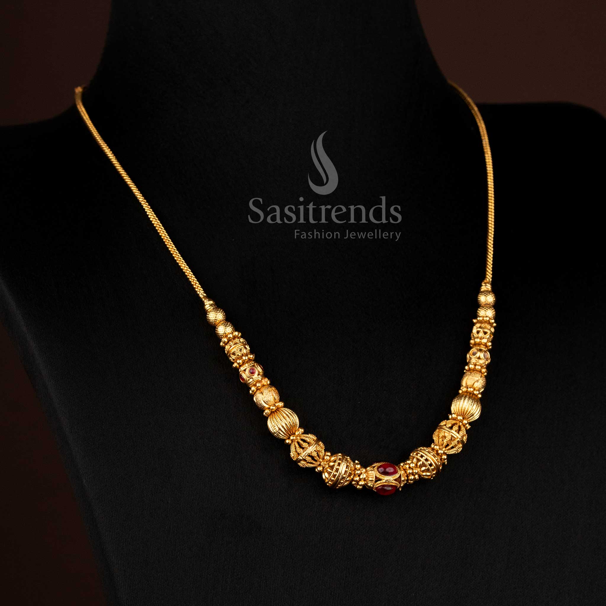 Wonderful Collection of Classic Temple Matte Gold Plated Ball Chain Necklace for Festive & Bridal Wear - Image 5