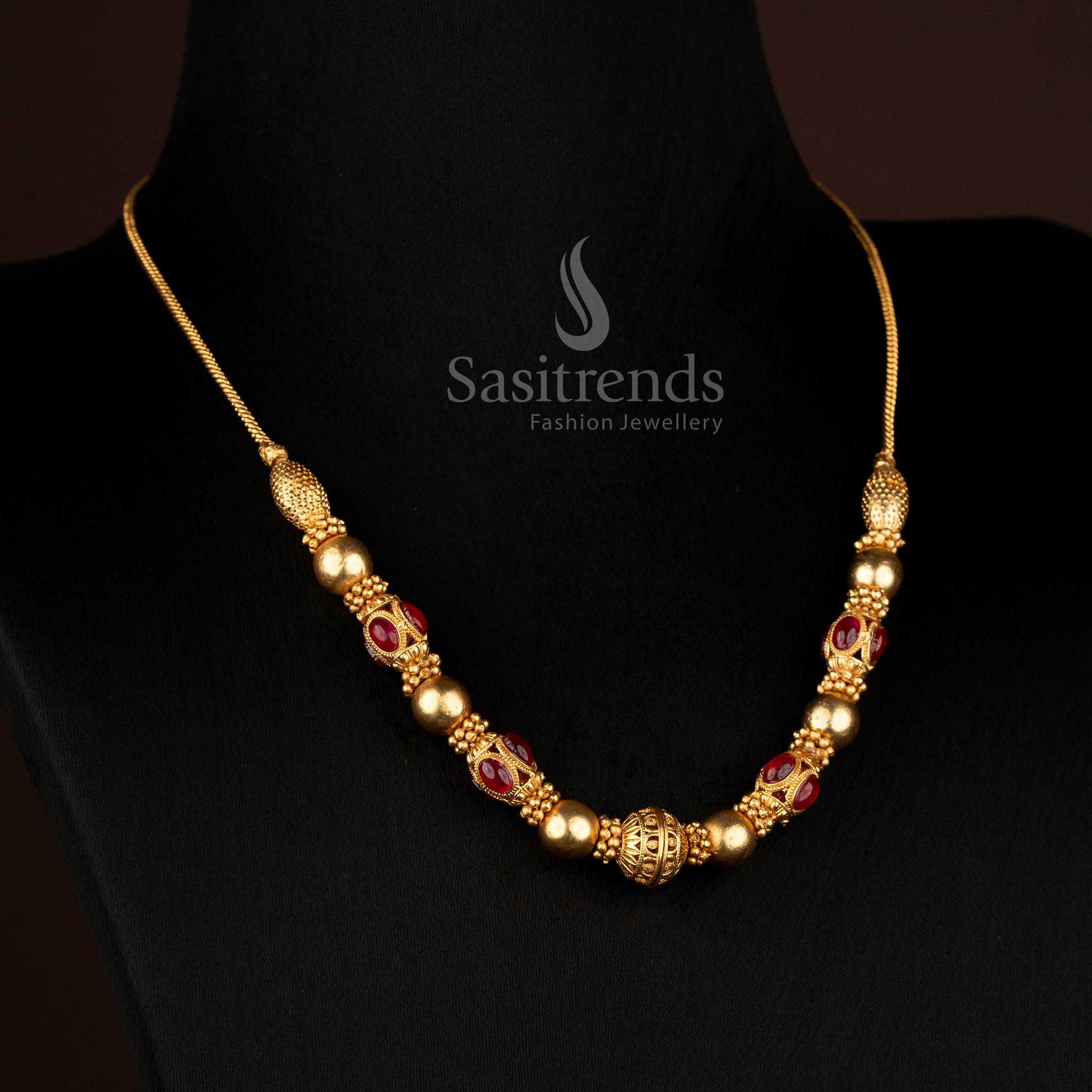 Wonderful Collection of Classic Temple Matte Gold Plated Ball Chain Necklace for Festive & Bridal Wear - Image 6
