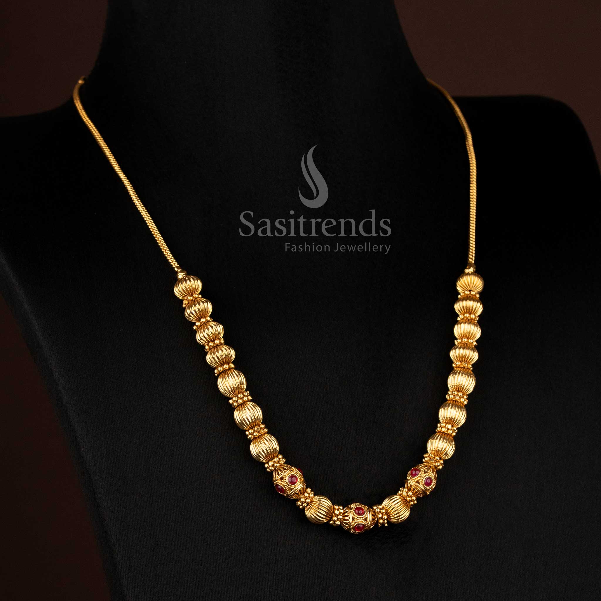Wonderful Collection of Classic Temple Matte Gold Plated Ball Chain Necklace for Festive & Bridal Wear - Image 7
