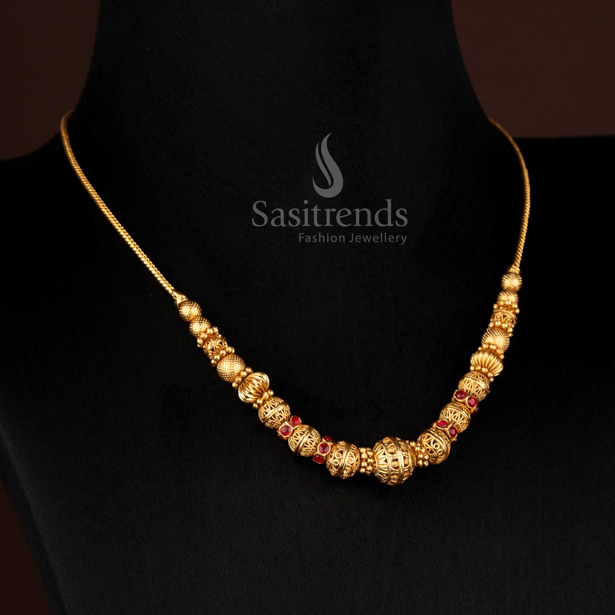 Wonderful Collection of Classic Temple Matte Gold Plated Ball Chain Necklace for Festive & Bridal Wear - Image 8