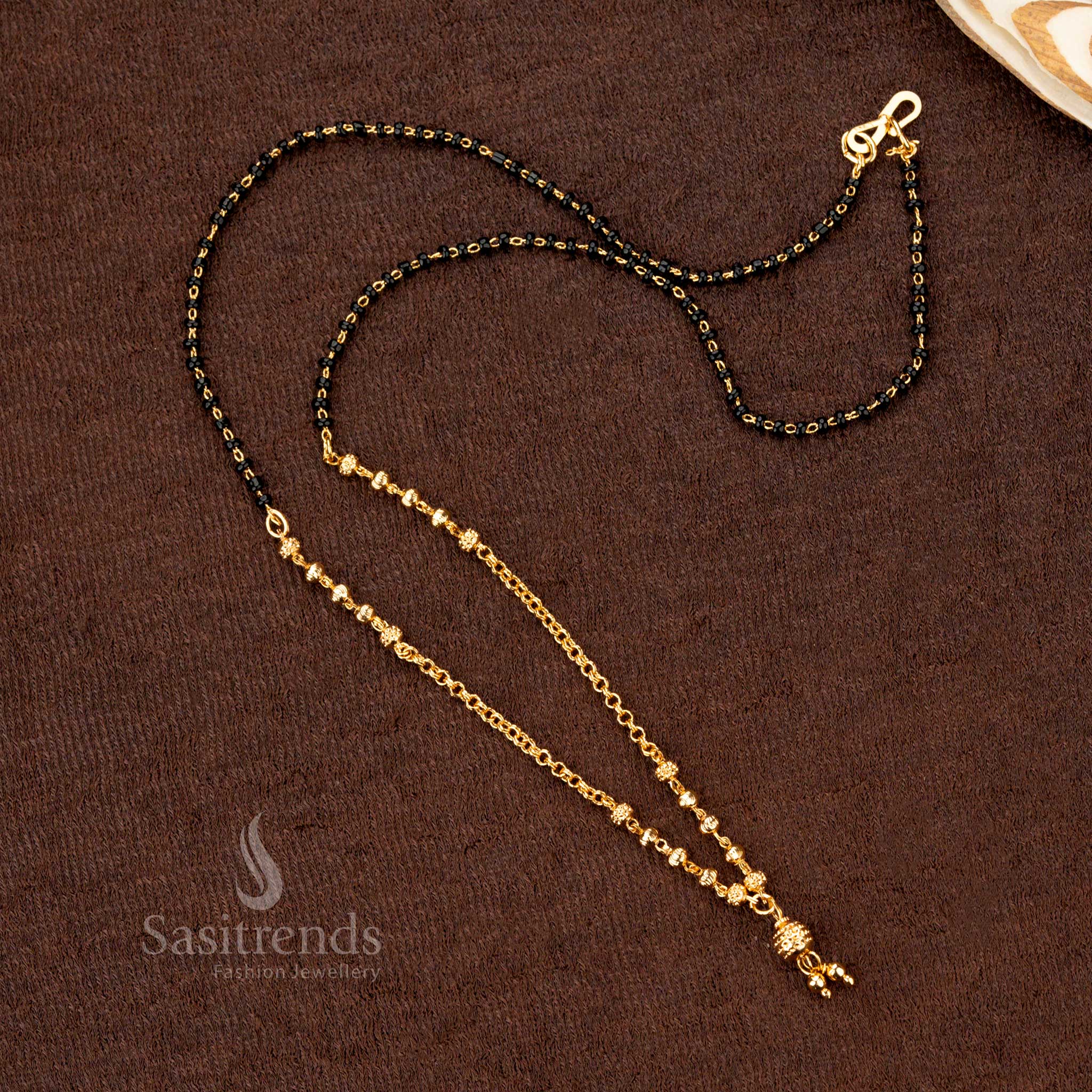 Beautiful Collection of Micro Gold Plated Mangalsutra Black Beads Chain with Designer Beadwork – Traditional & Festive Wear - Sasitrends - Image 3