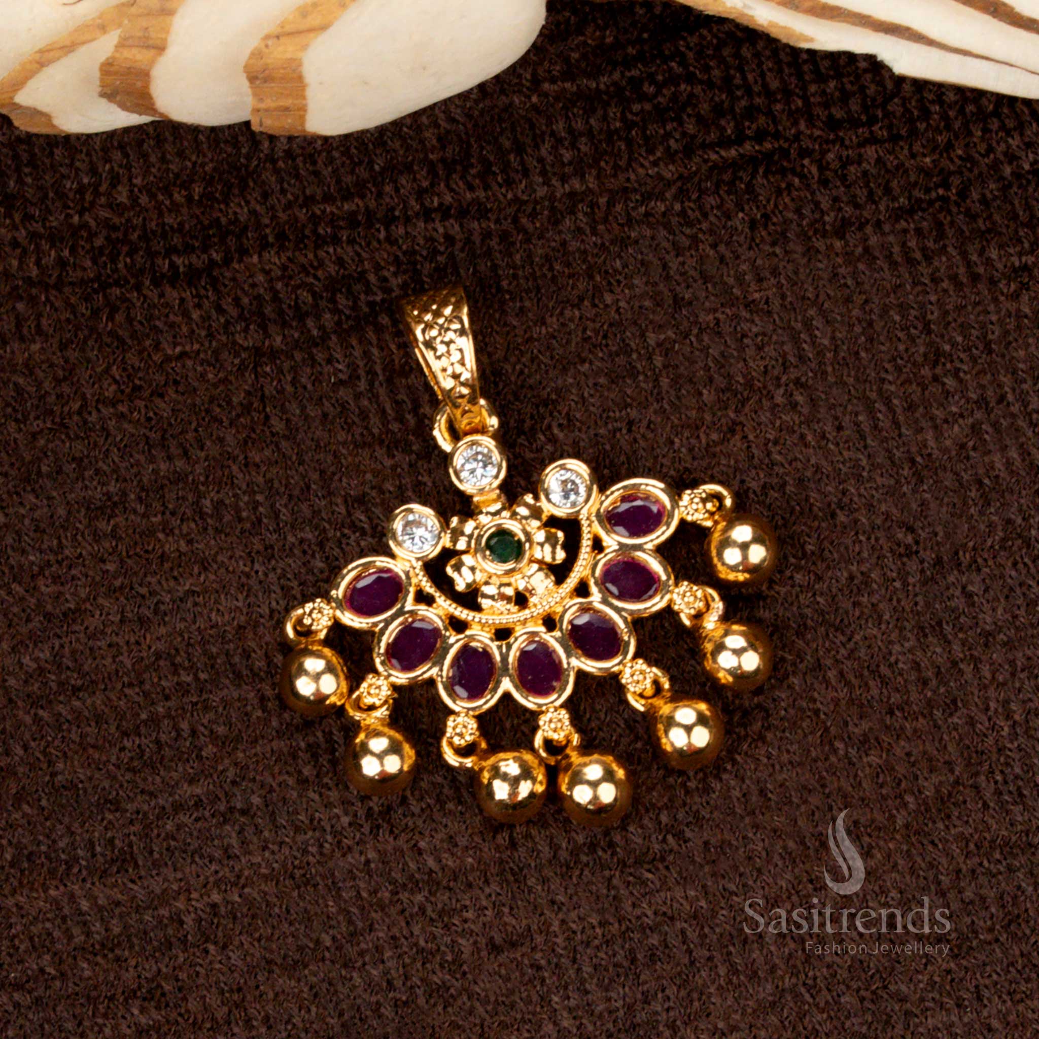 Trendy Collection of Guaranteed Micro Gold Plated AD Stone Studded Designer Golden Ball Pendants  - Sasitrends - Image 23