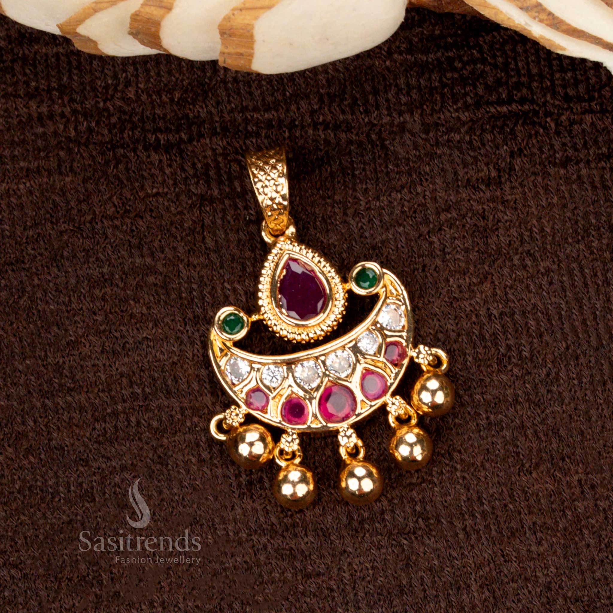 Trendy Collection of Guaranteed Micro Gold Plated AD Stone Studded Designer Golden Ball Pendants  - Sasitrends - Image 6