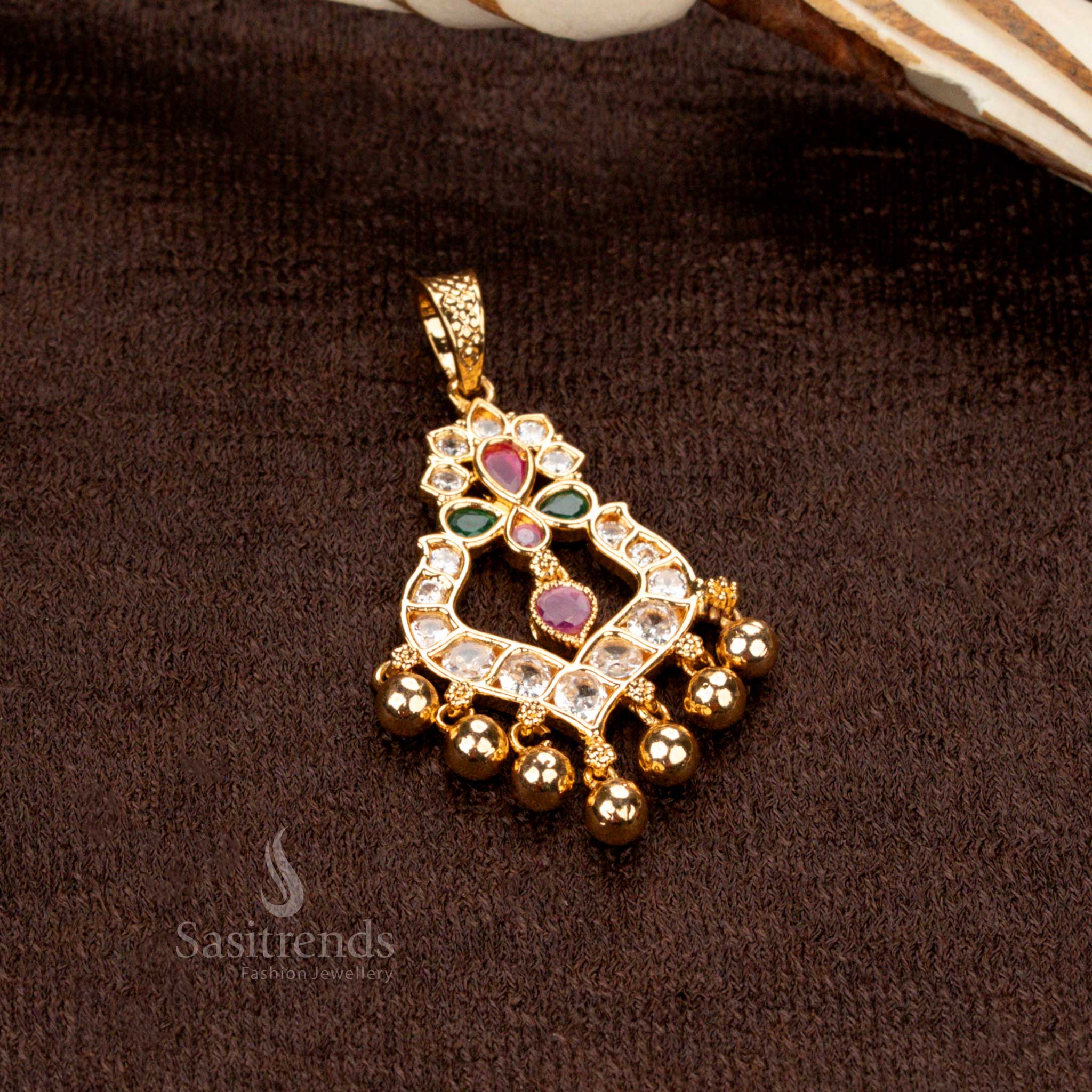 Trendy Collection of Guaranteed Micro Gold Plated AD Stone Studded Designer Golden Ball Pendants  - Sasitrends - Image 9