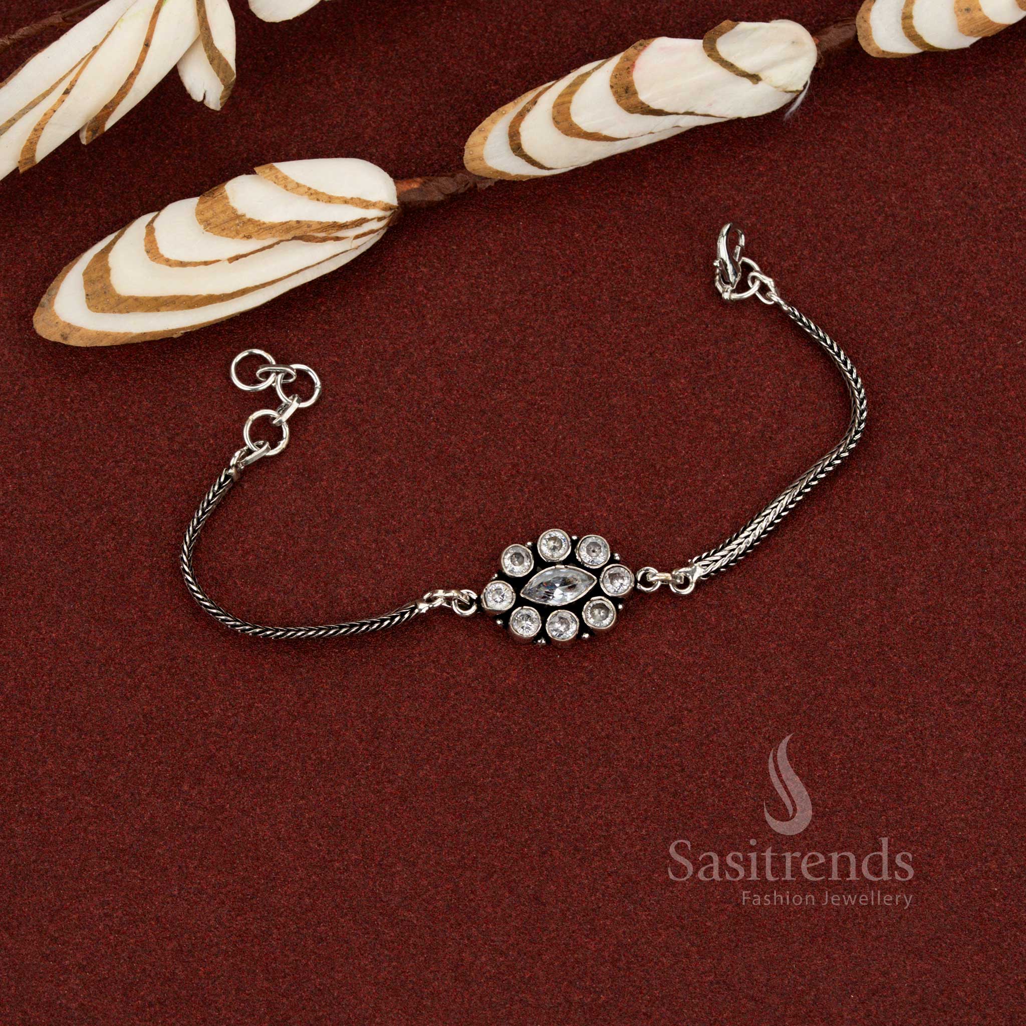 Contemporary Oxidised Floral Medallion AD Stone Bracelets for Casual & Office Styling | - Image 3