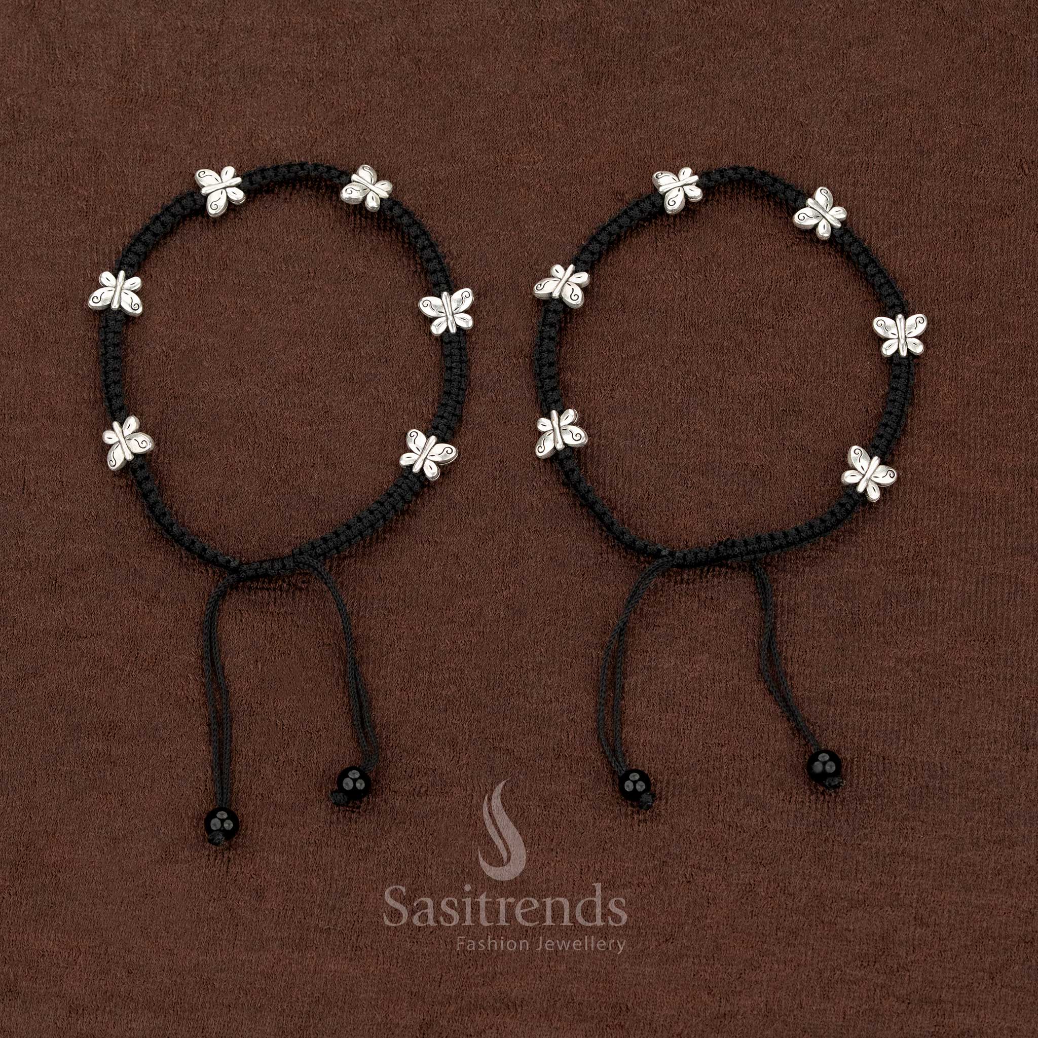 Vibrant Oxidised Black Thread Anklets with Stranded Size Featuring Elephant, Owl ,Ball & Butterfly Charms for Cultural & Casual Wear - Image 5