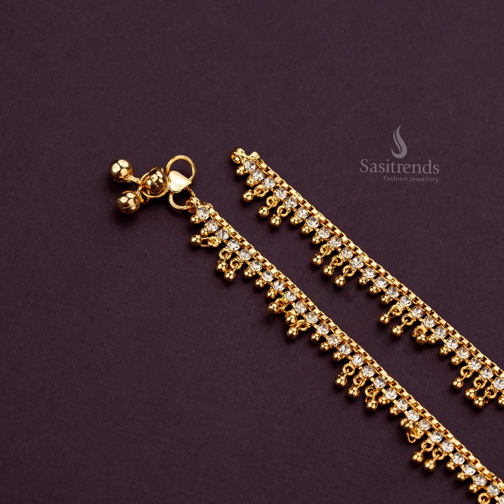 Dazzling One Gram Micro Gold Plated Anklets with Stones Studded - Sasitrends - Image 3