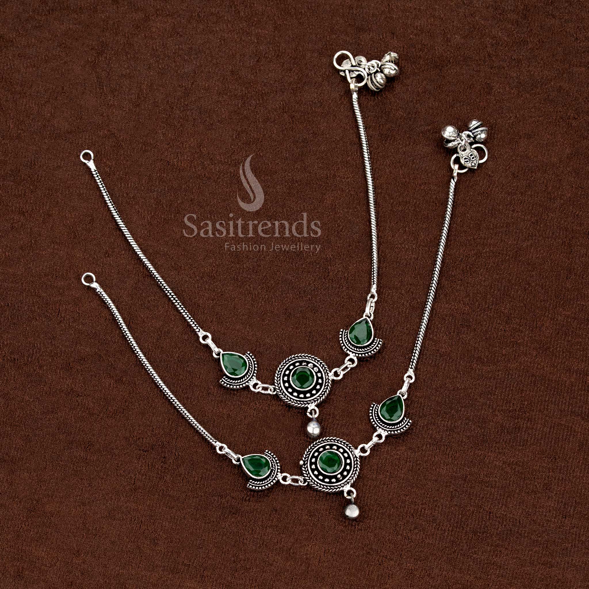Dazzling Oxidised Anklets Circular with Teardrop Monalisa Stones for Stylish Festive & Cultural Wear Jewellery - Image 12
