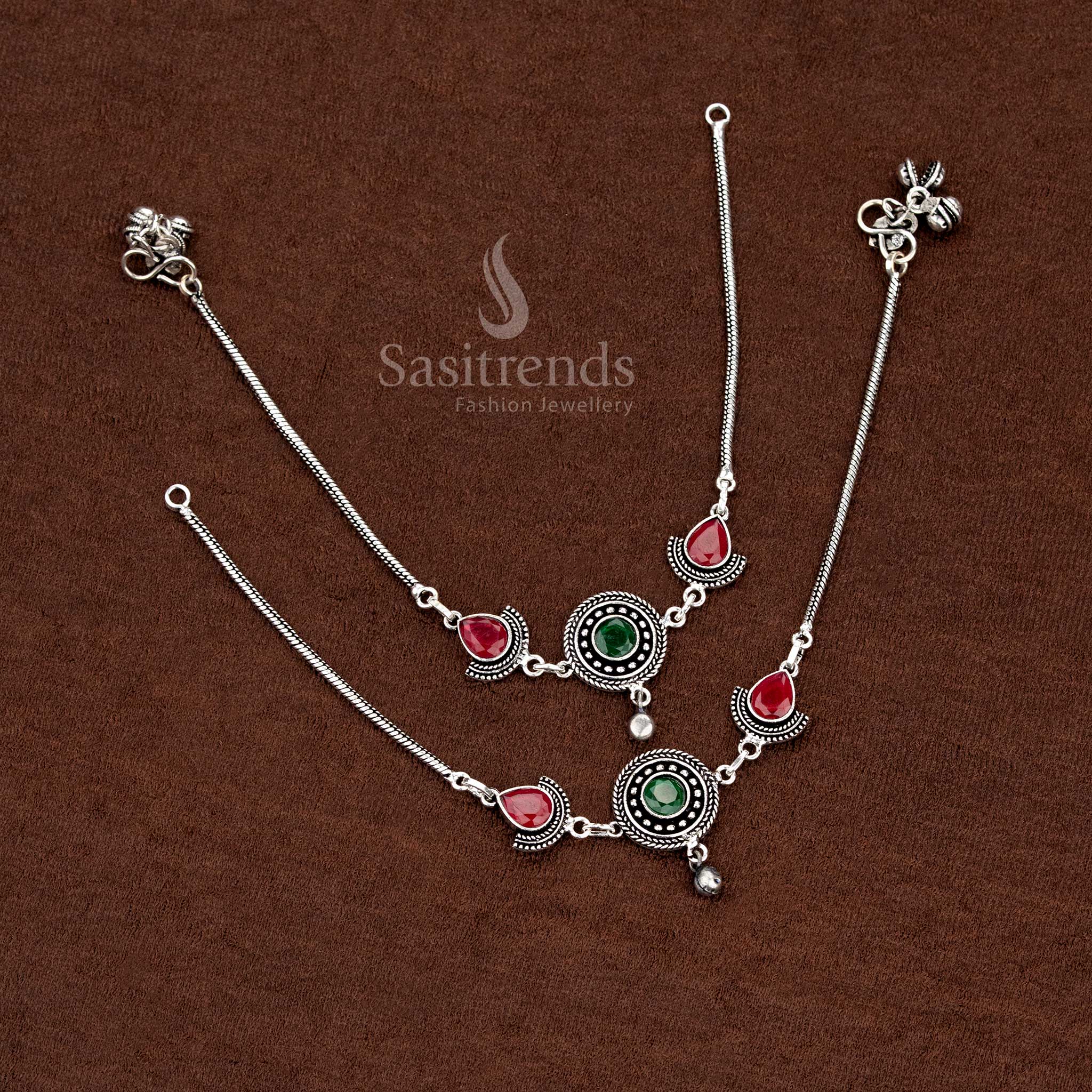 Dazzling Oxidised Anklets Circular with Teardrop Monalisa Stones for Stylish Festive & Cultural Wear Jewellery - Image 8