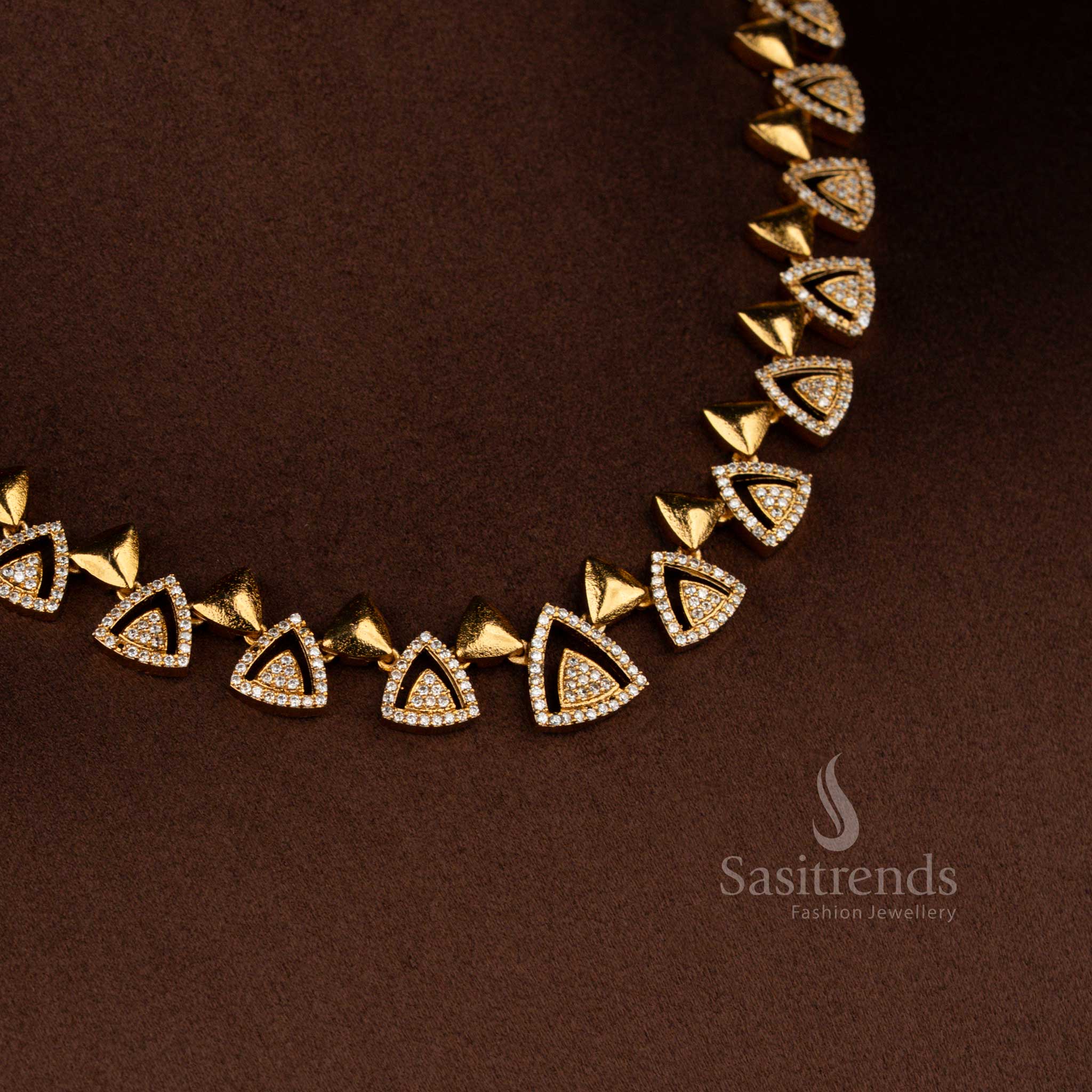 Temple Matte Gold Polished Necklace Jewellery Set with AD Stone | Sasitrends - Image 8