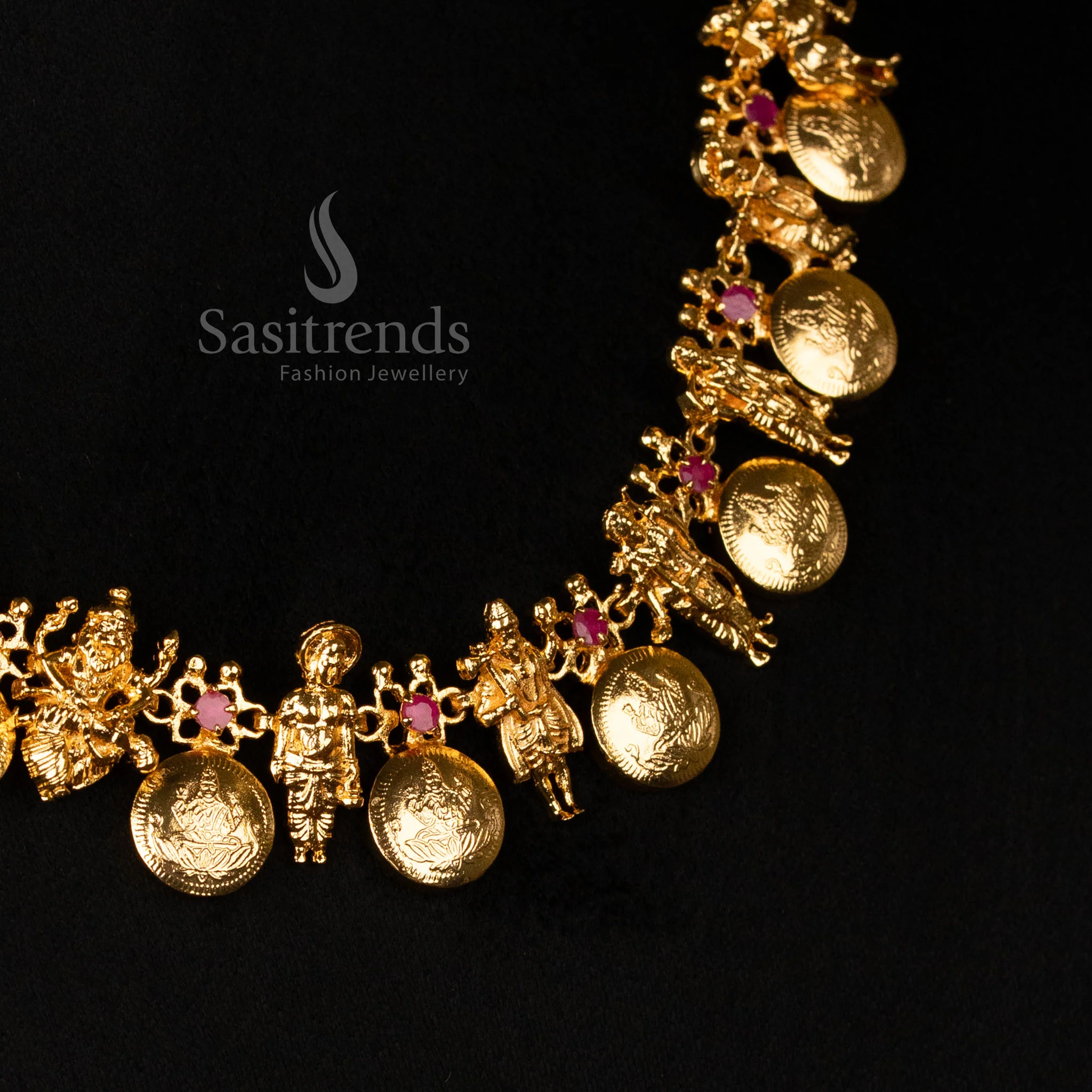 Guaranteed One Gram Micro Gold Plated 10 Avatharam Lakshmi Coin Necklace Jewellery Set – Traditional & Festive Wear - Sasitrends - Image 2