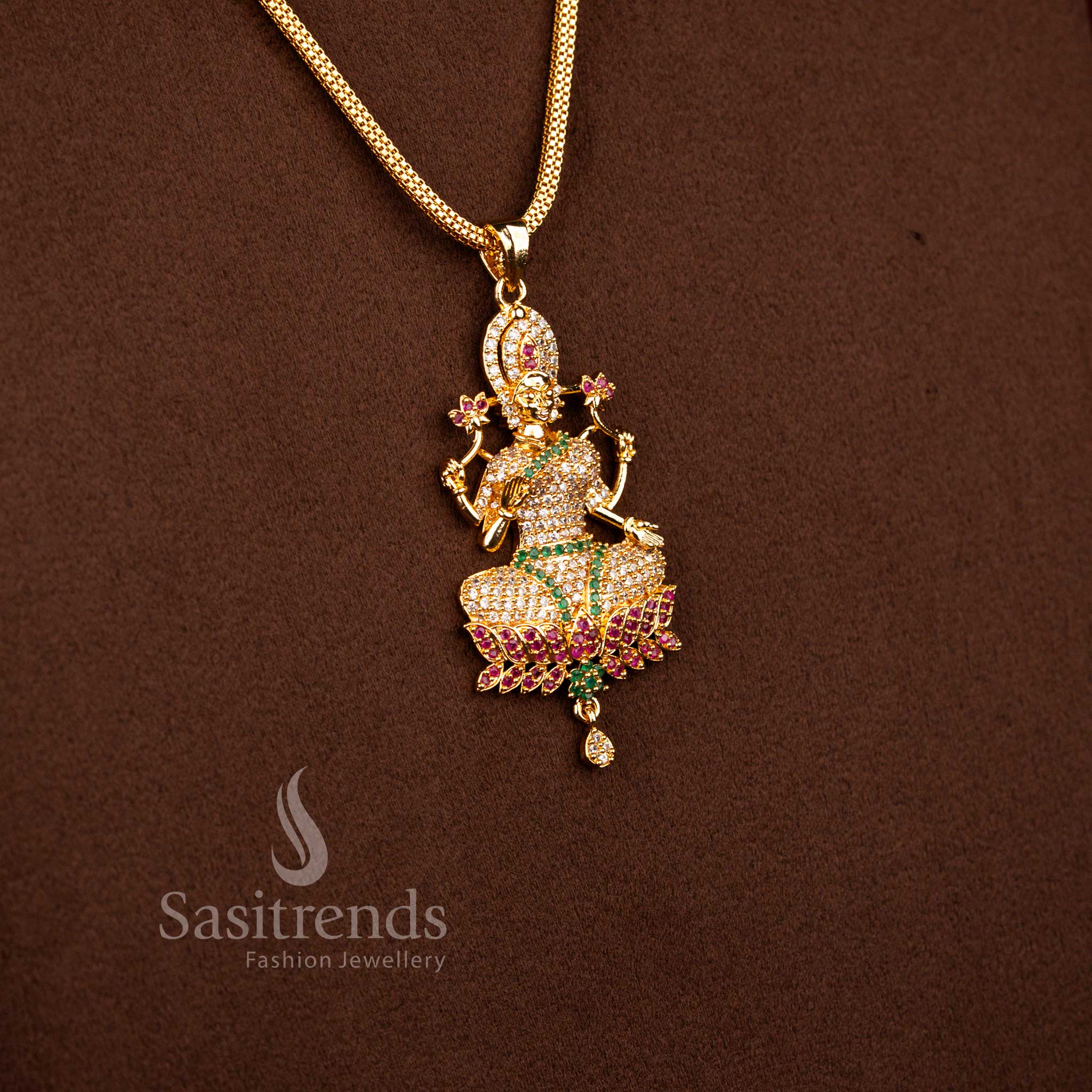 Divine Micro Gold Plated AD Stone Goddess Lakshmi Pendant Chain Necklace – Guaranteed - Image 4