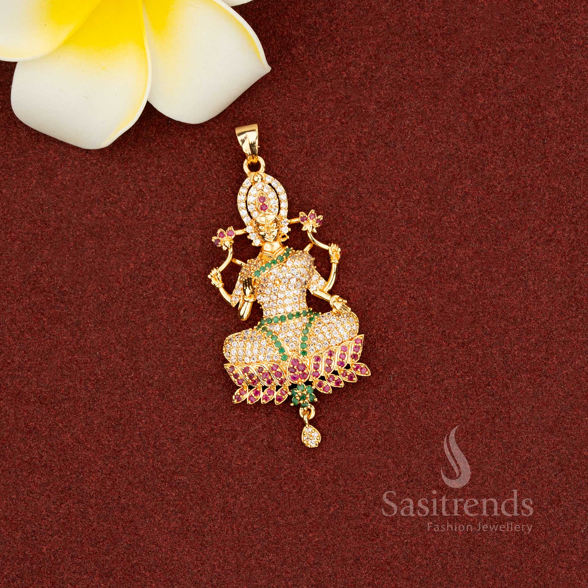 Divine Micro Gold Plated AD Stone Lakshmi Goddess Pendant – Guaranteed Luxurious Design - Image 2