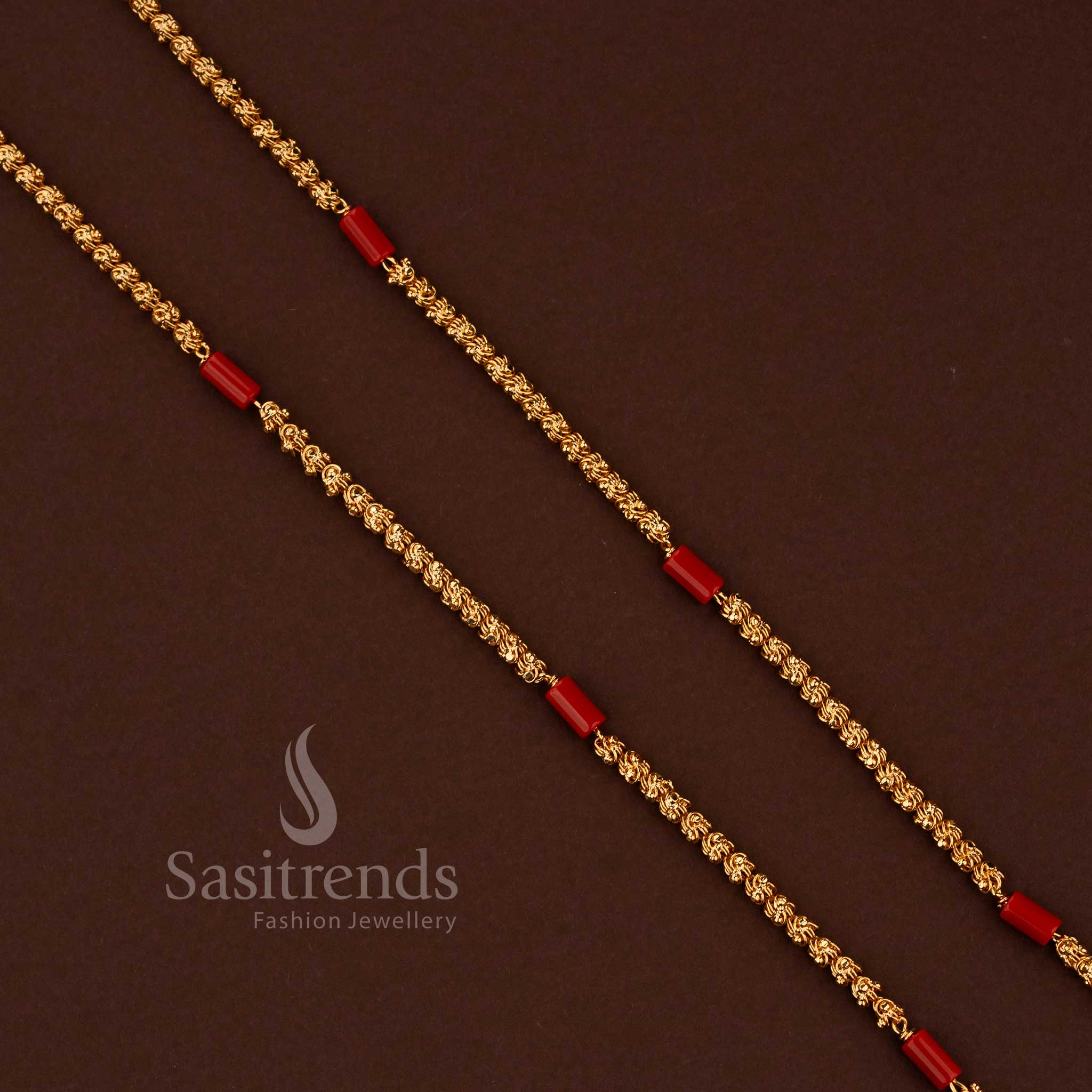 Divine One Gram Micro Gold Plated Mangalorean Dasavatharm Chain with Coral Beads for Traditional Wear| Guaranteed - Image 2