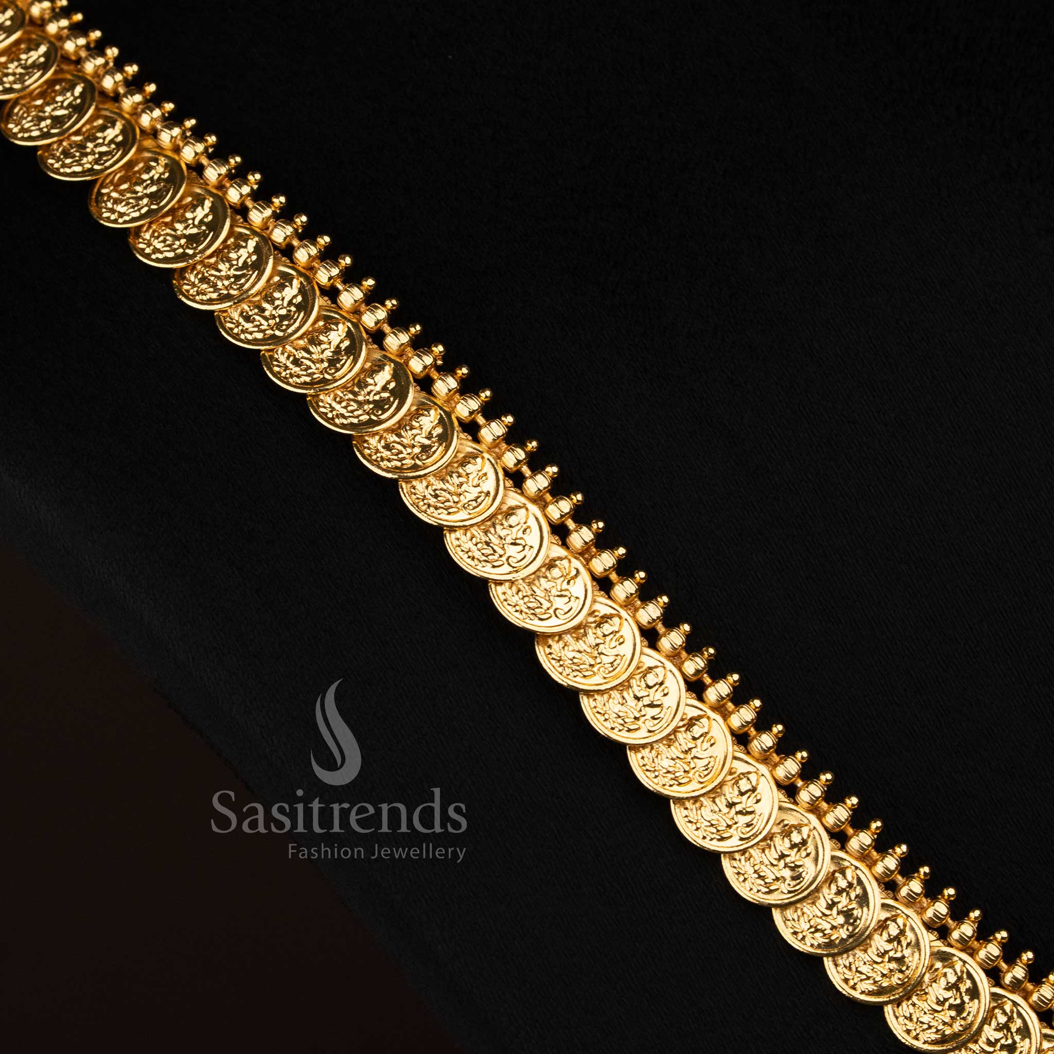 Divine Temple Matte Gold Plated Kemp Lakshmi Coin Paisley Short and Long Necklace Set for Pooja & Traditional Functions - Image 5