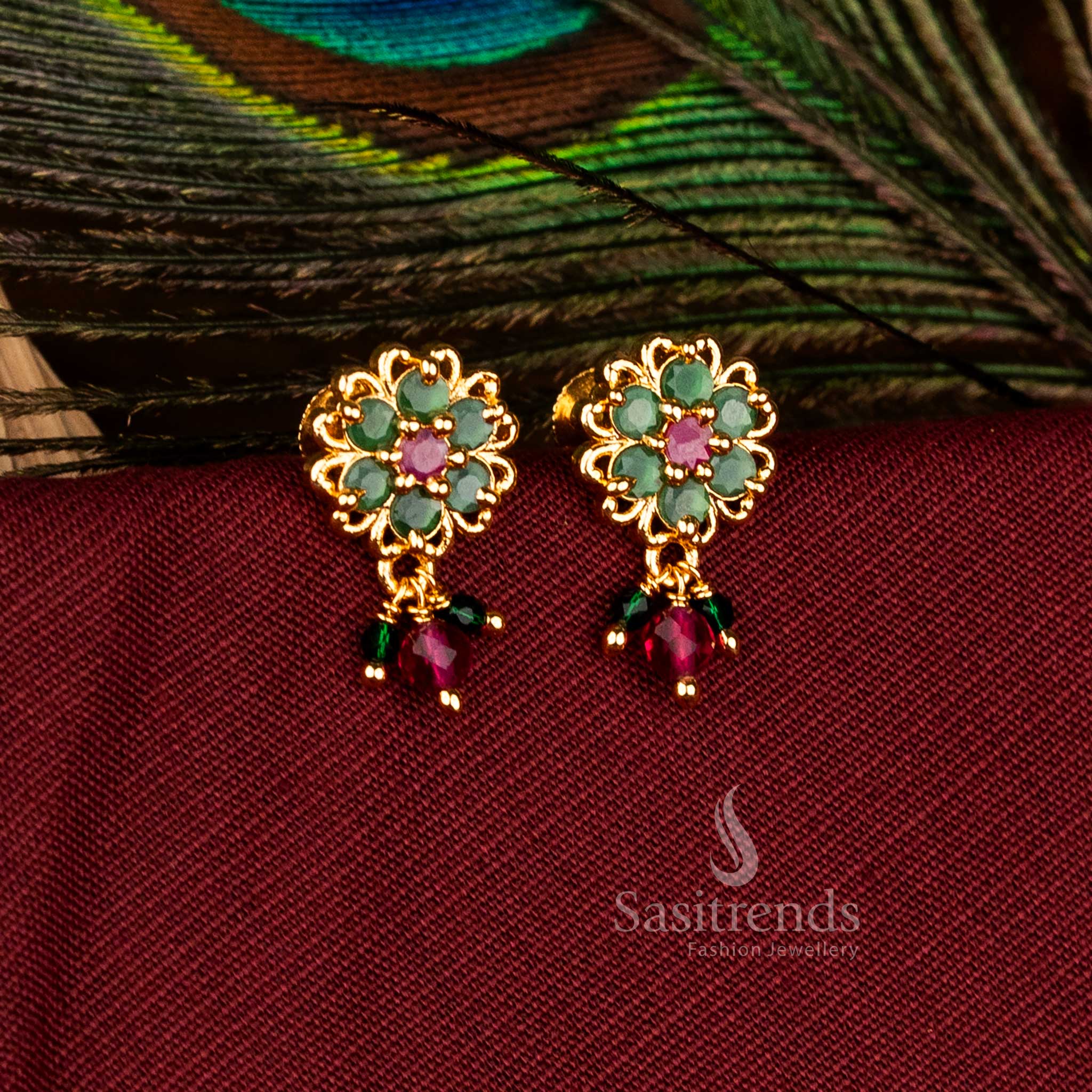 Divine Traditional Micro Gold Plated AD Stylized Lotus Outline Flower Earrings with Mini-Pearl Drops for Festive Wear – Guaranteed - Image 4