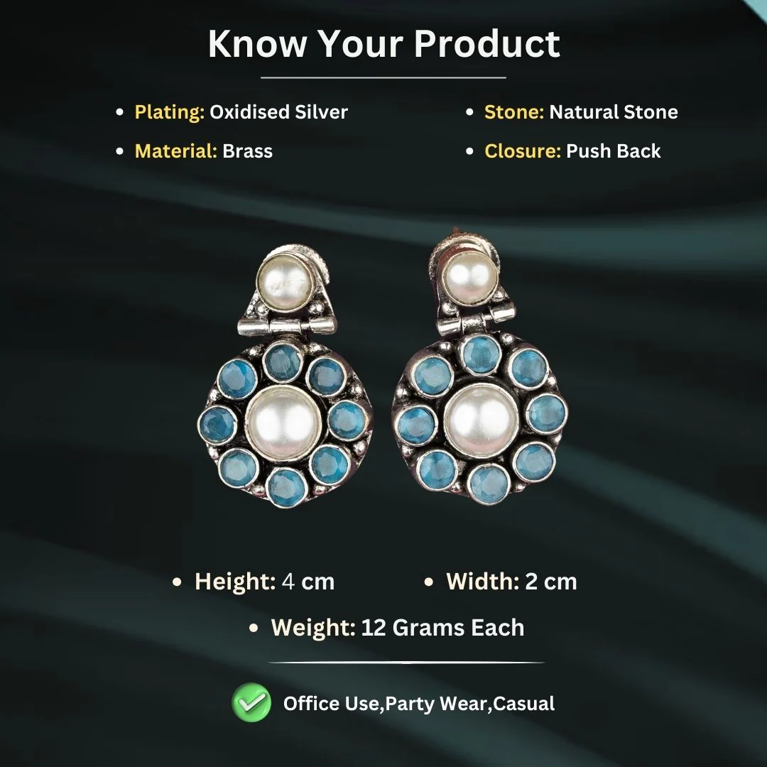 Sasitrends - Trendy Oxidised Pearl Drop Earrings with Circular Stone Accents – Dual Pearl Design - Image 3