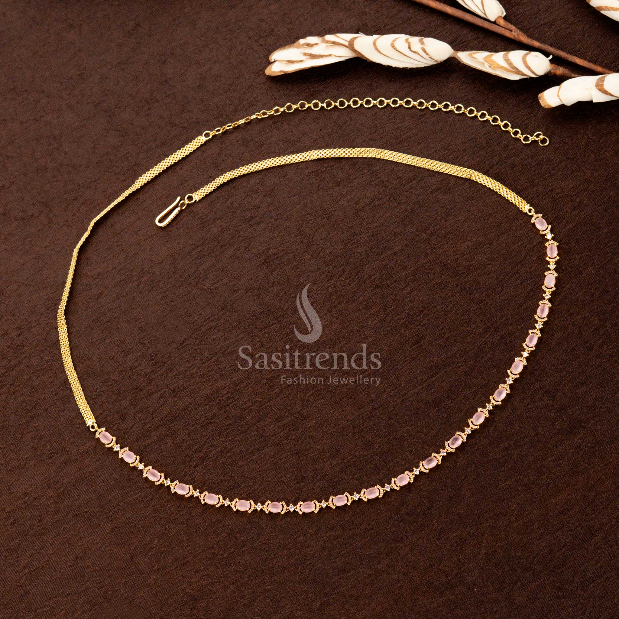 Gorgeous American Diamond Gold Plated Single Line Hip Belt – Adjustable Saree Jewellery For Festive Wear - Sasitrends - Image 5