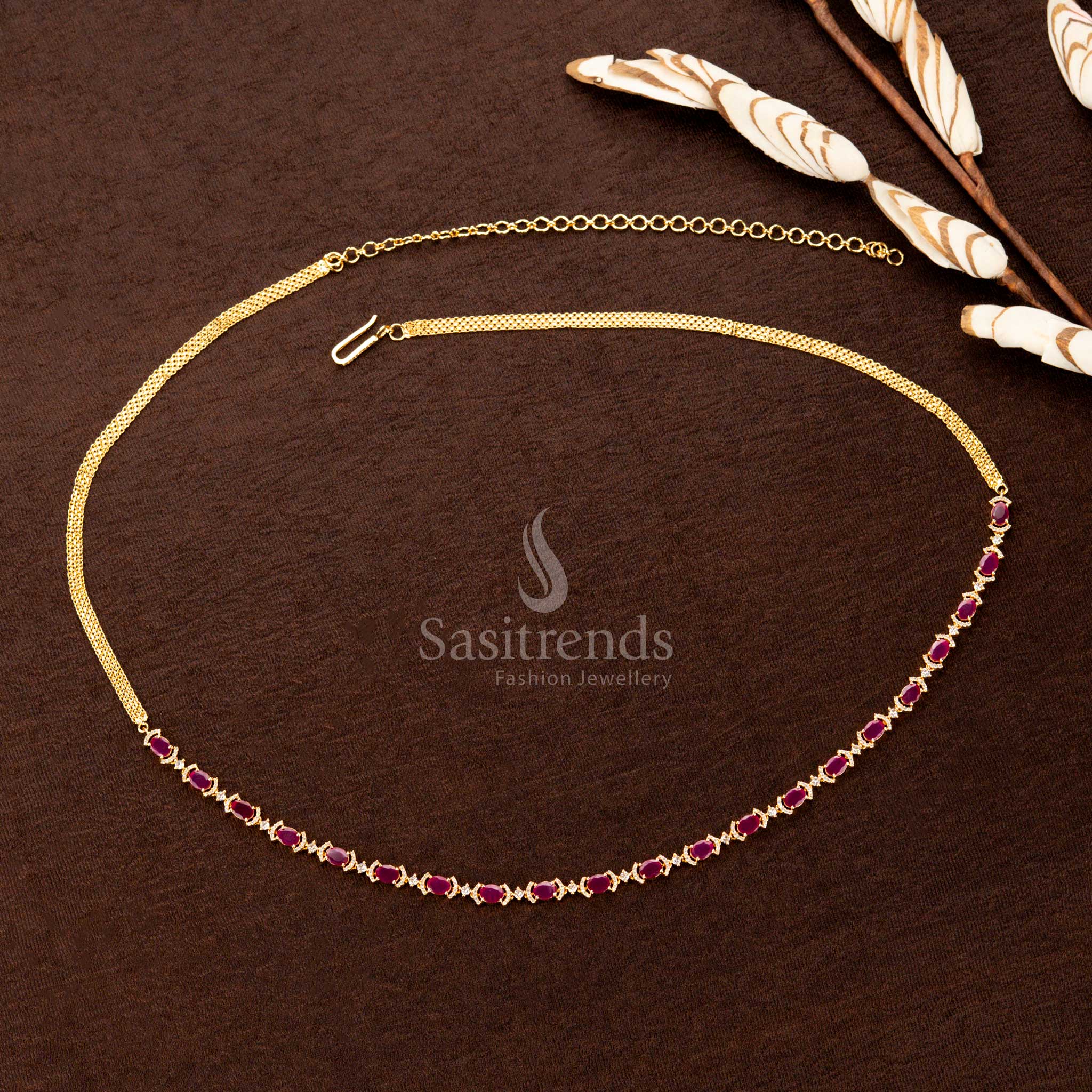 Gorgeous American Diamond Gold Plated Single Line Hip Belt – Adjustable Saree Jewellery For Festive Wear - Sasitrends - Image 8