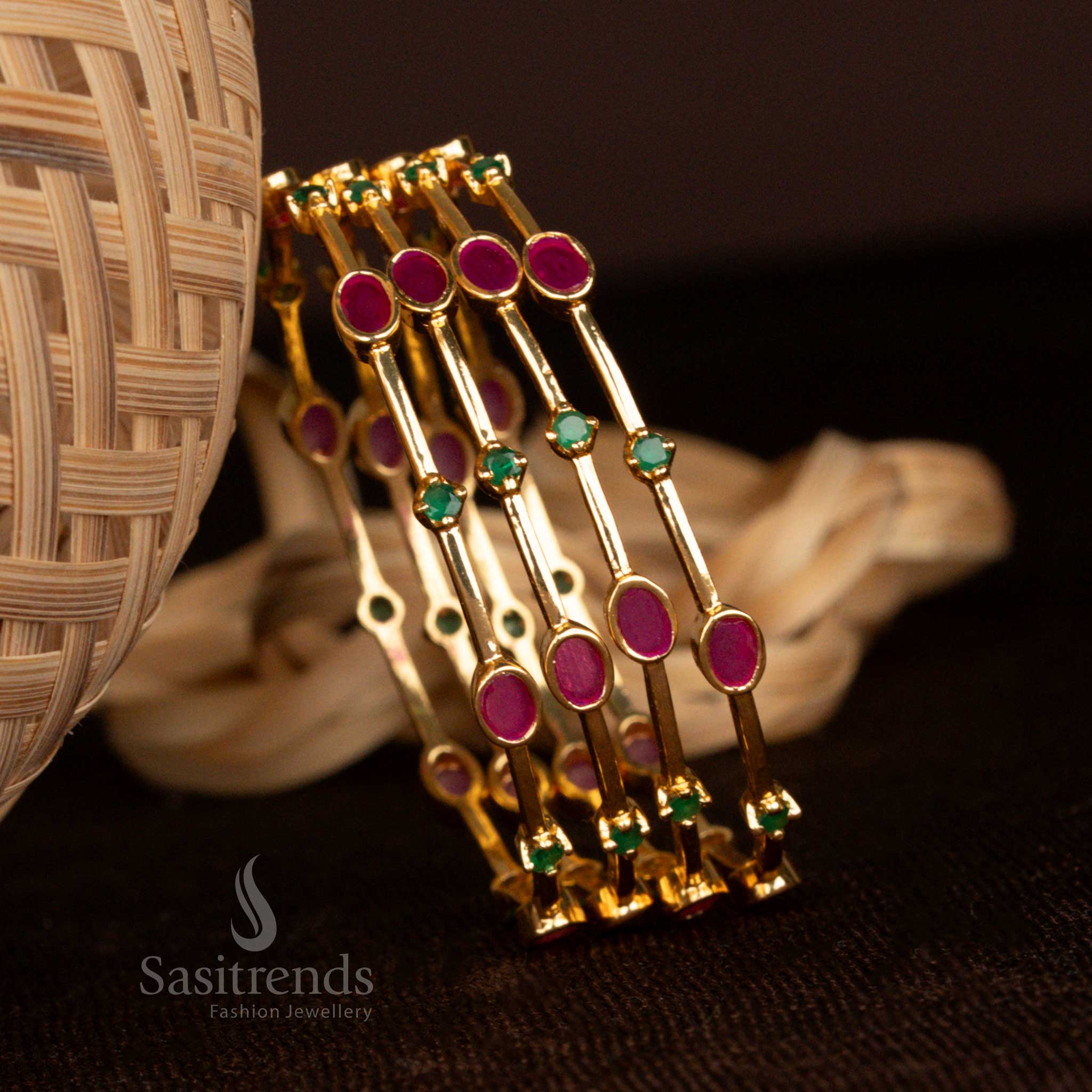Elegant American Diamond Micro Gold Plated Bangles with Oval & Round Stones – Look Like Real Gold - Sasitrends - Image 5