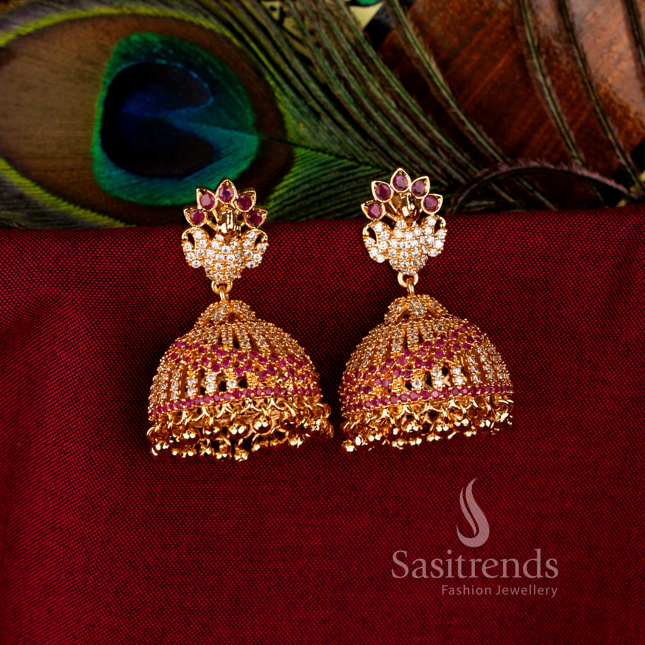 Guaranteed American Diamond 24K Micro Gold Plated Big Jhumka Earrings Collection - Image 17