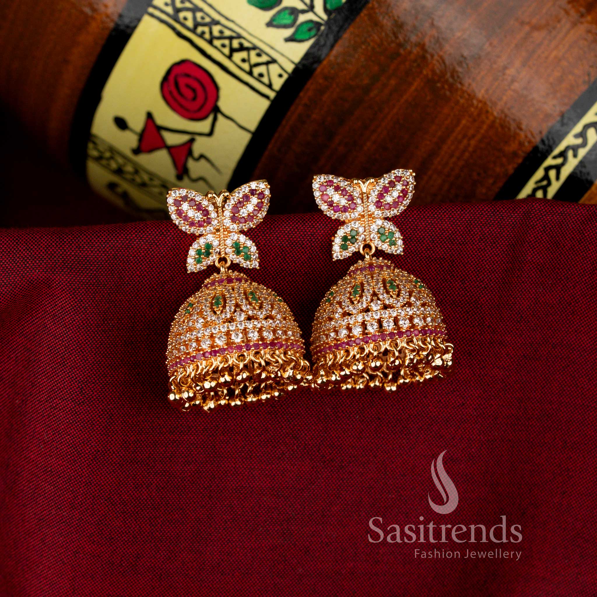 Guaranteed American Diamond 24K Micro Gold Plated Big Jhumka Earrings Collection - Image 9