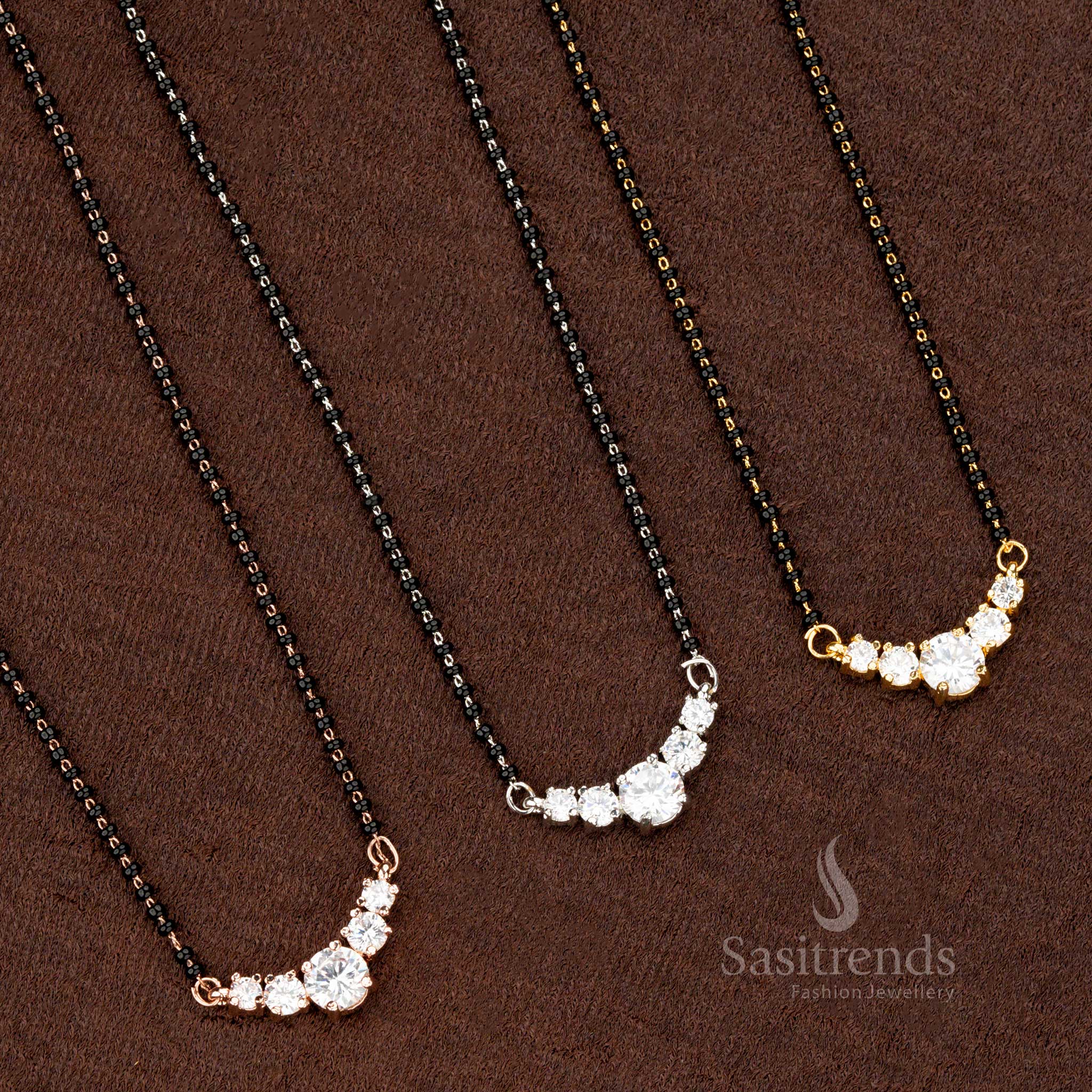 American Diamond Pendant Necklace Mangalsutra with Black Beads  - Sasitrends - Image 4