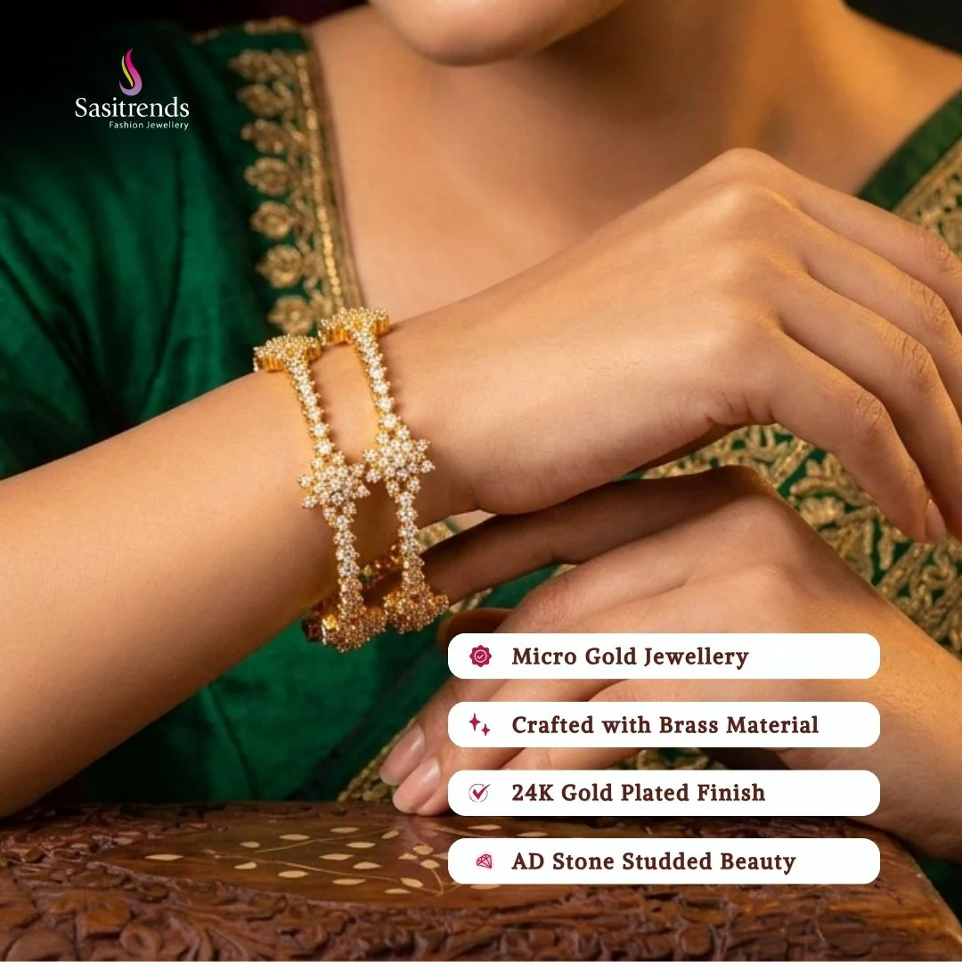 Sasitrends | Exquisite American Diamond Starburst Pattern Micro Gold Plated Bangles - Image 2