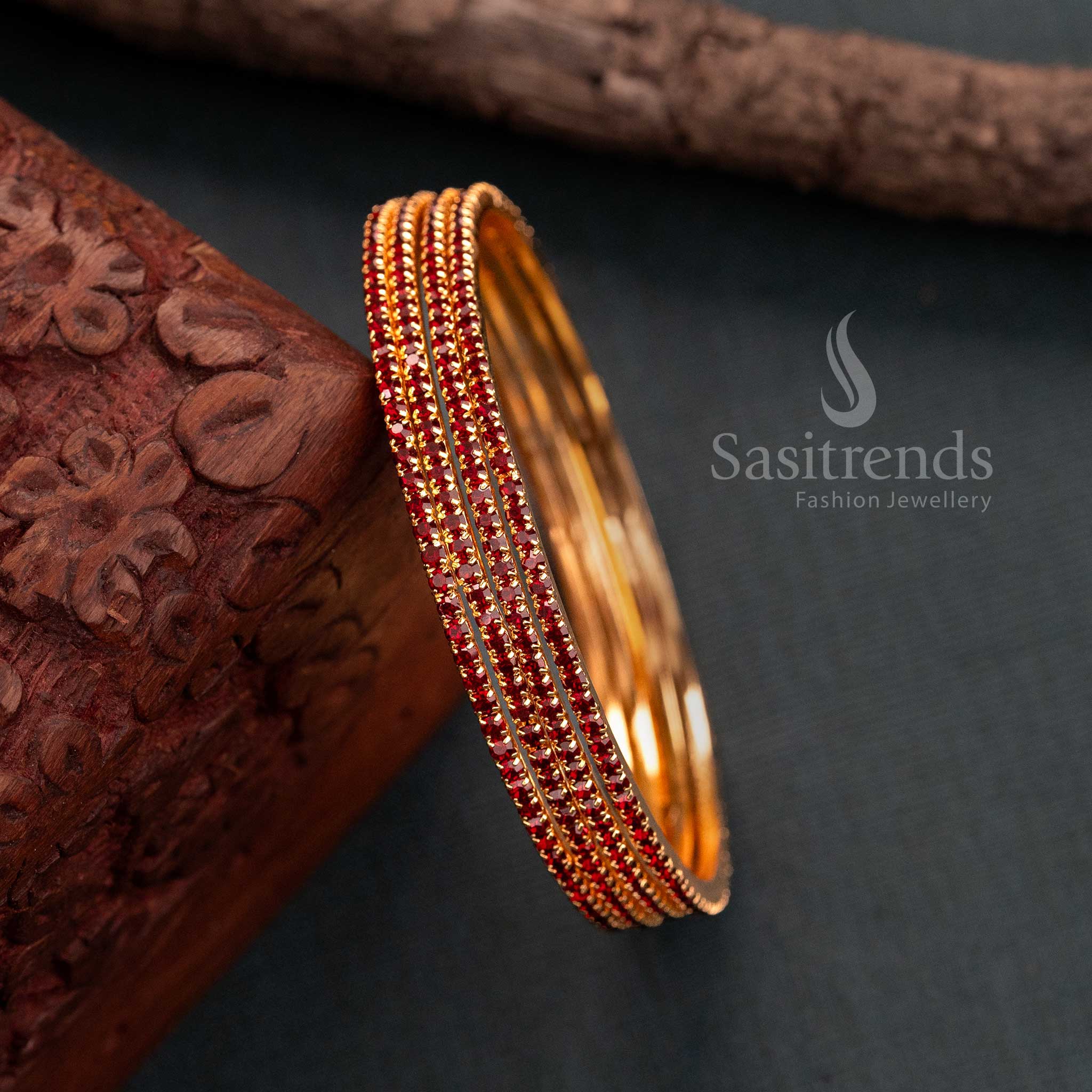 Elegant Guaranteed 24K Micro Gold Plated Bangles Set with Glittering Stones - Set of 4 - Image 5