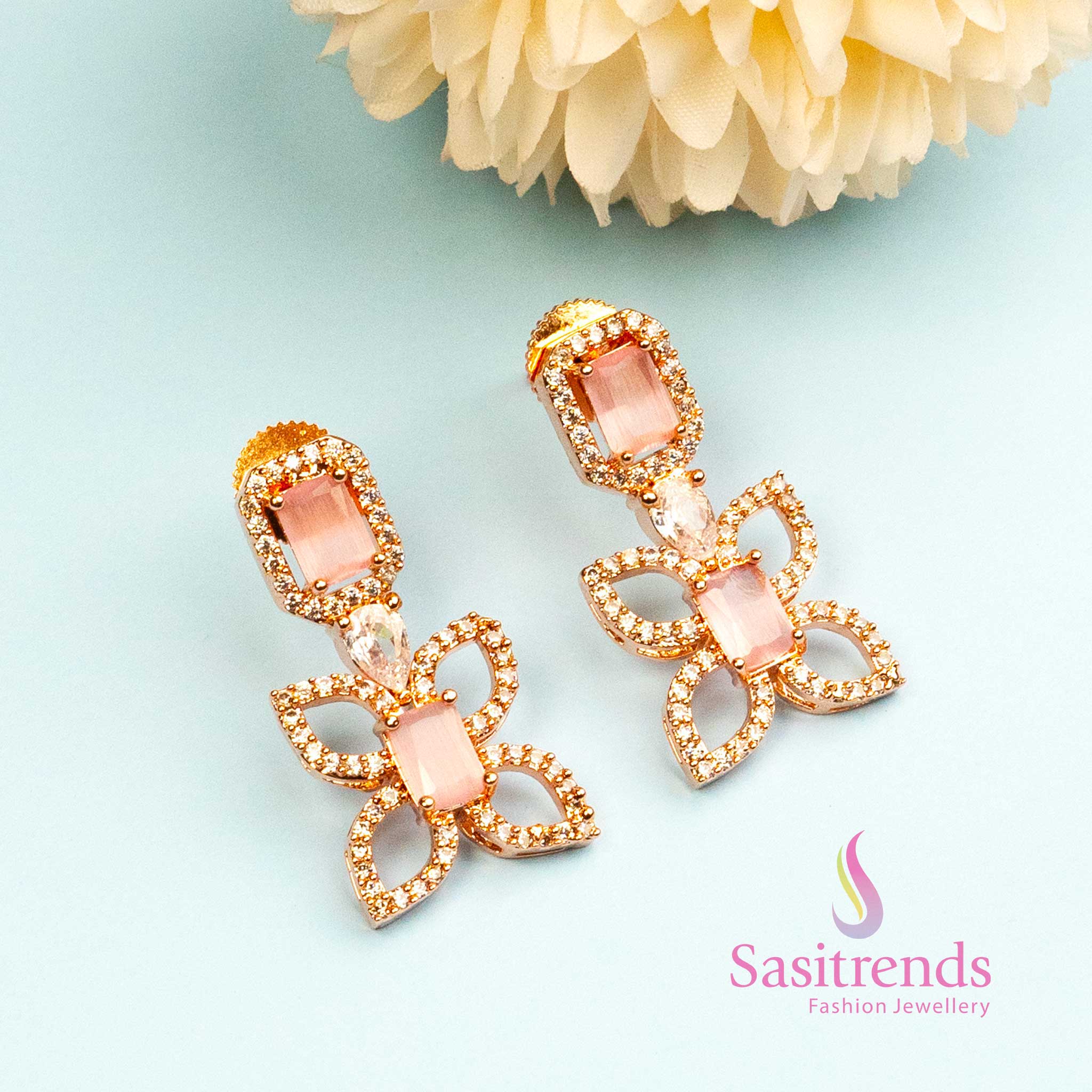 Elegant Butterfly-Inspired Rose Gold Plated Earrings with American Diamond Stones - Image 4