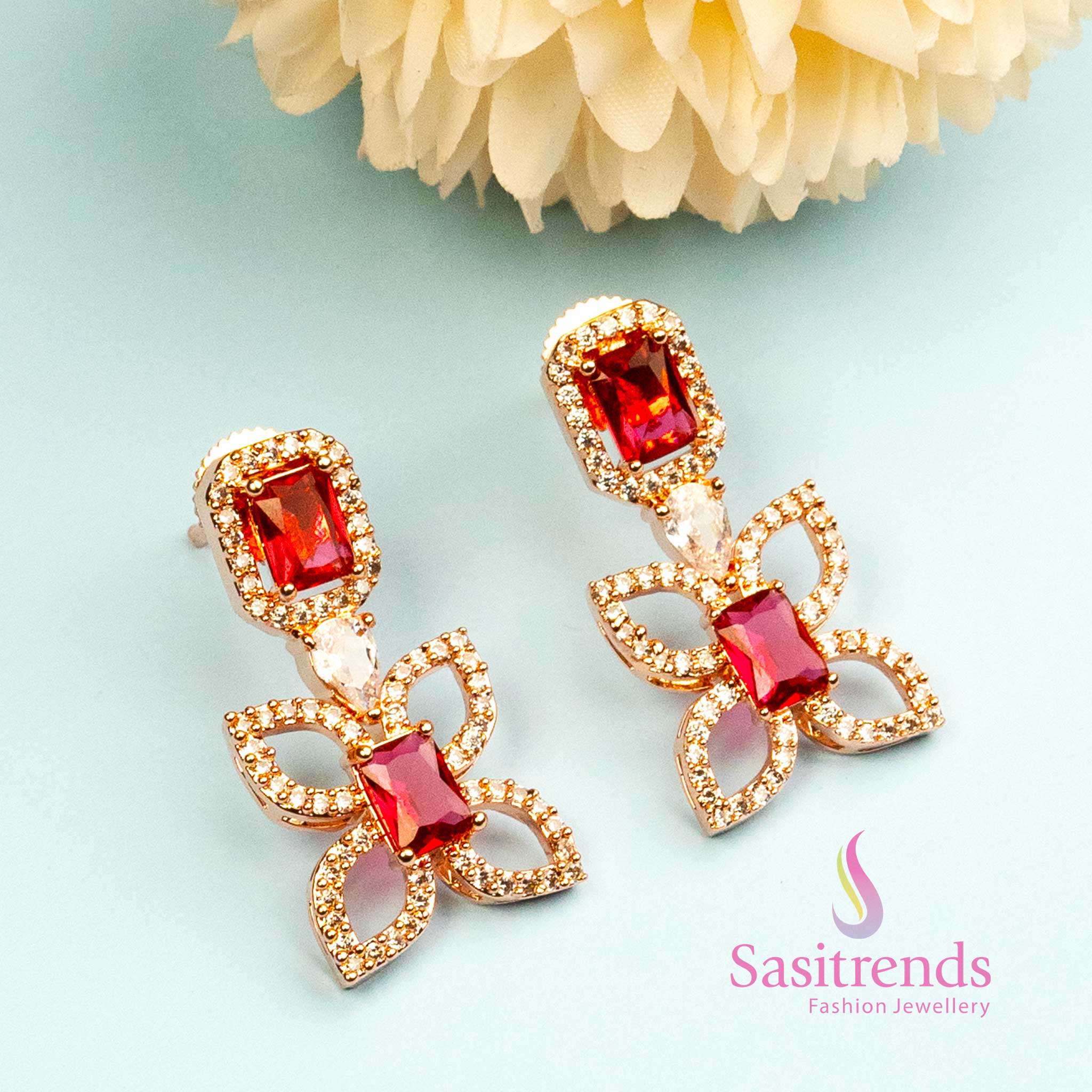 Elegant Butterfly-Inspired Rose Gold Plated Earrings with American Diamond Stones - Image 5