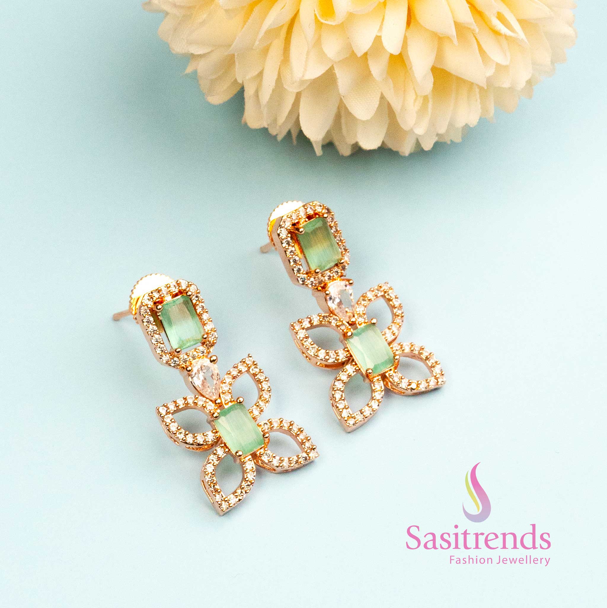 Elegant Butterfly-Inspired Rose Gold Plated Earrings with American Diamond Stones - Image 6
