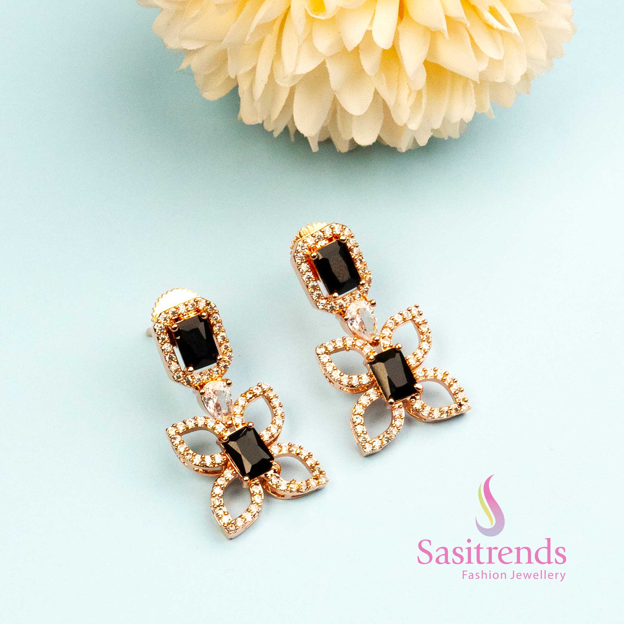 Elegant Butterfly-Inspired Rose Gold Plated Earrings with American Diamond Stones - Image 7