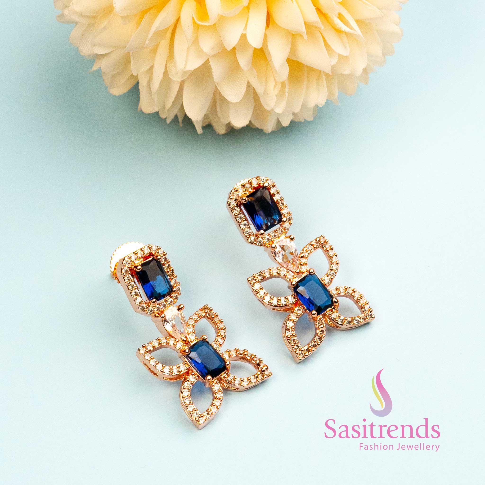 Elegant Butterfly-Inspired Rose Gold Plated Earrings with American Diamond Stones - Image 8