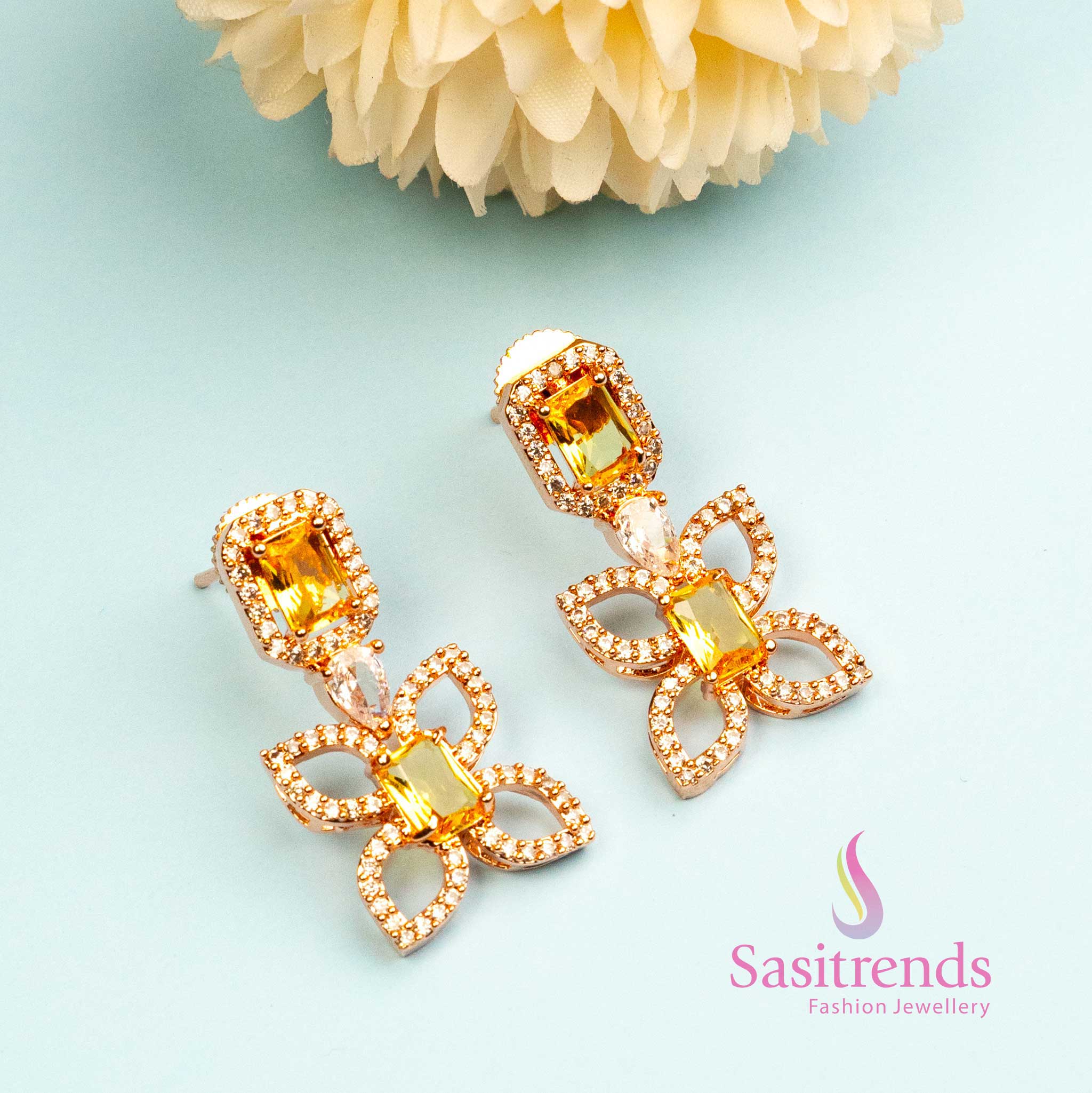 Elegant Butterfly-Inspired Rose Gold Plated Earrings with American Diamond Stones - Image 9