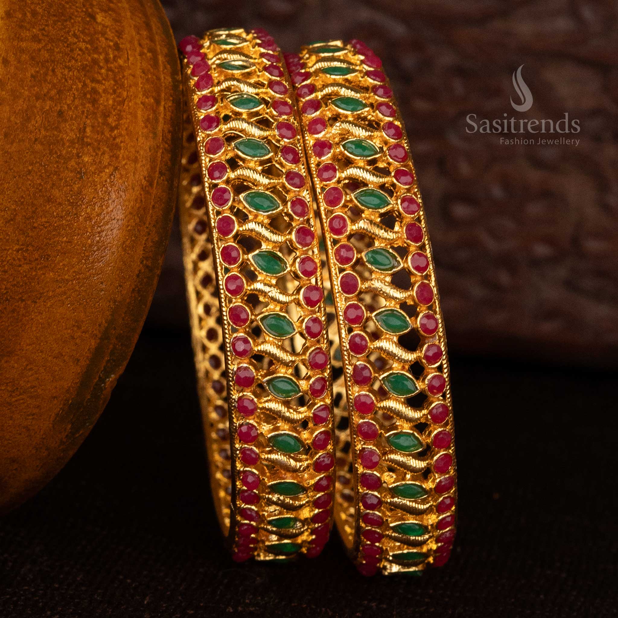 Sasitrends - Beautiful Collection of Classic Temple Matte Gold Plated Bangles Set for Traditional Festivals - Image 5
