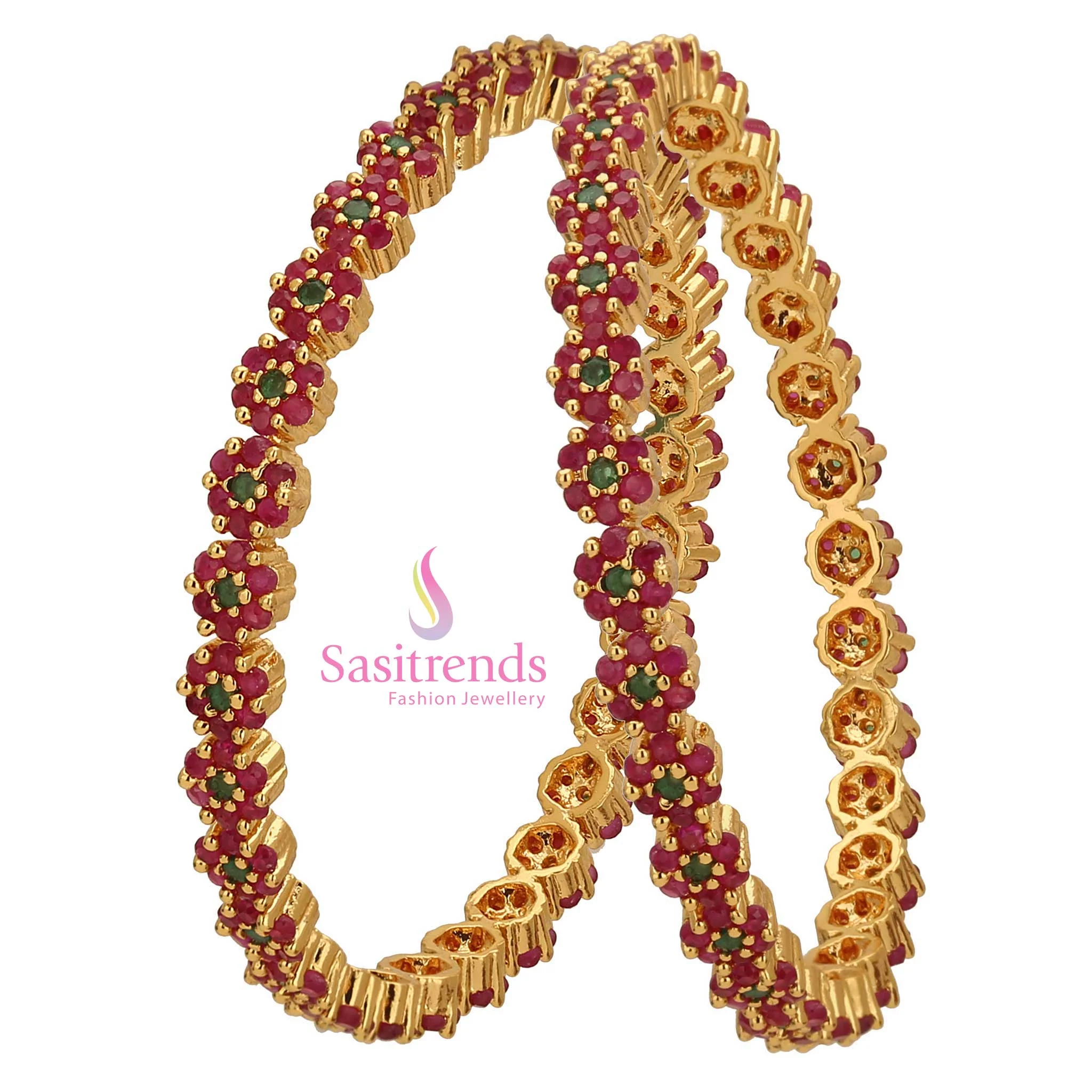 Elegant Flower Micro Gold Plated Bangles with American Diamond Stones | Sasitrends - Image 6