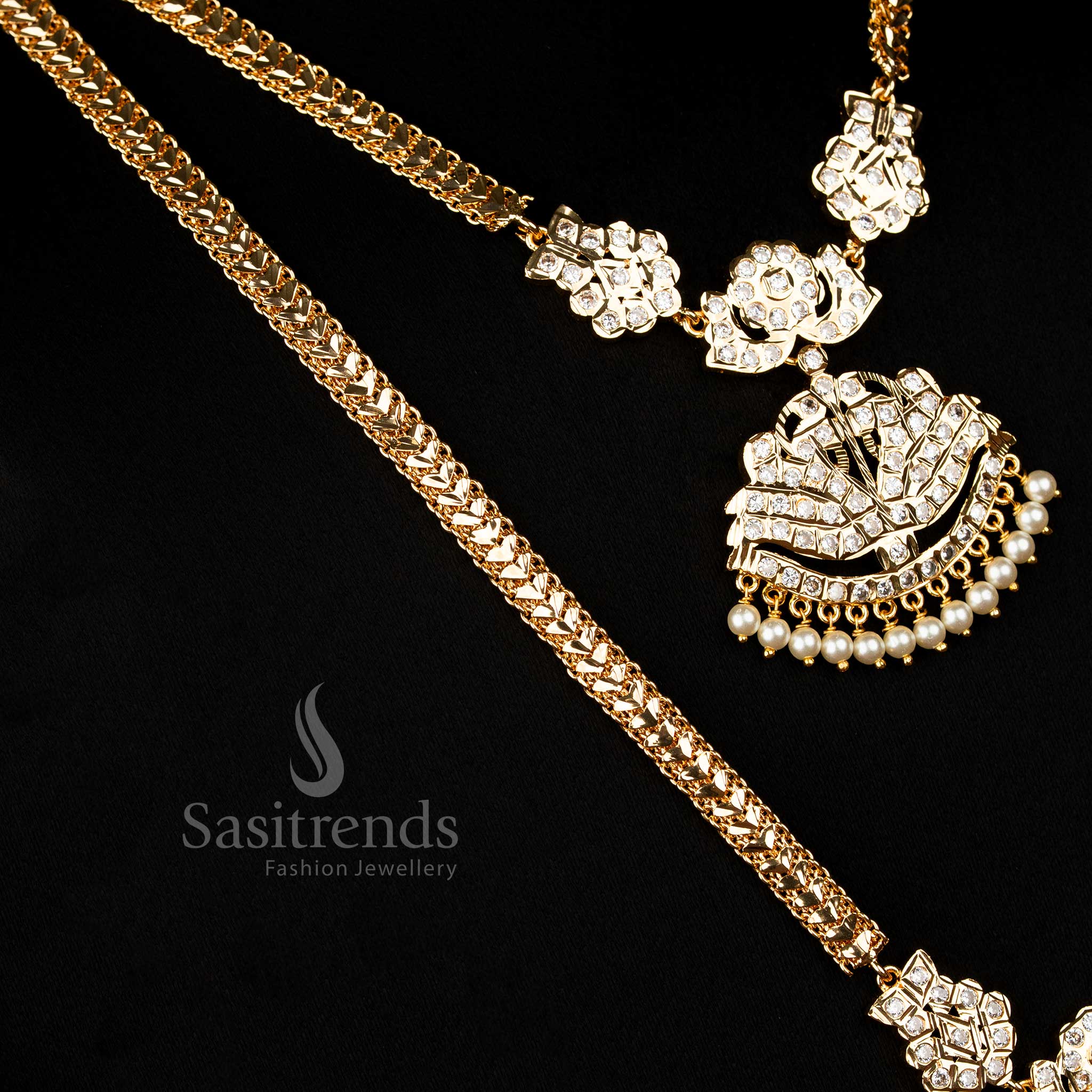 Elegant Guaranteed Impon Micro Gold Plated Lotus Long Short Necklace Combo for Bridal and Festive Wear - Image 3