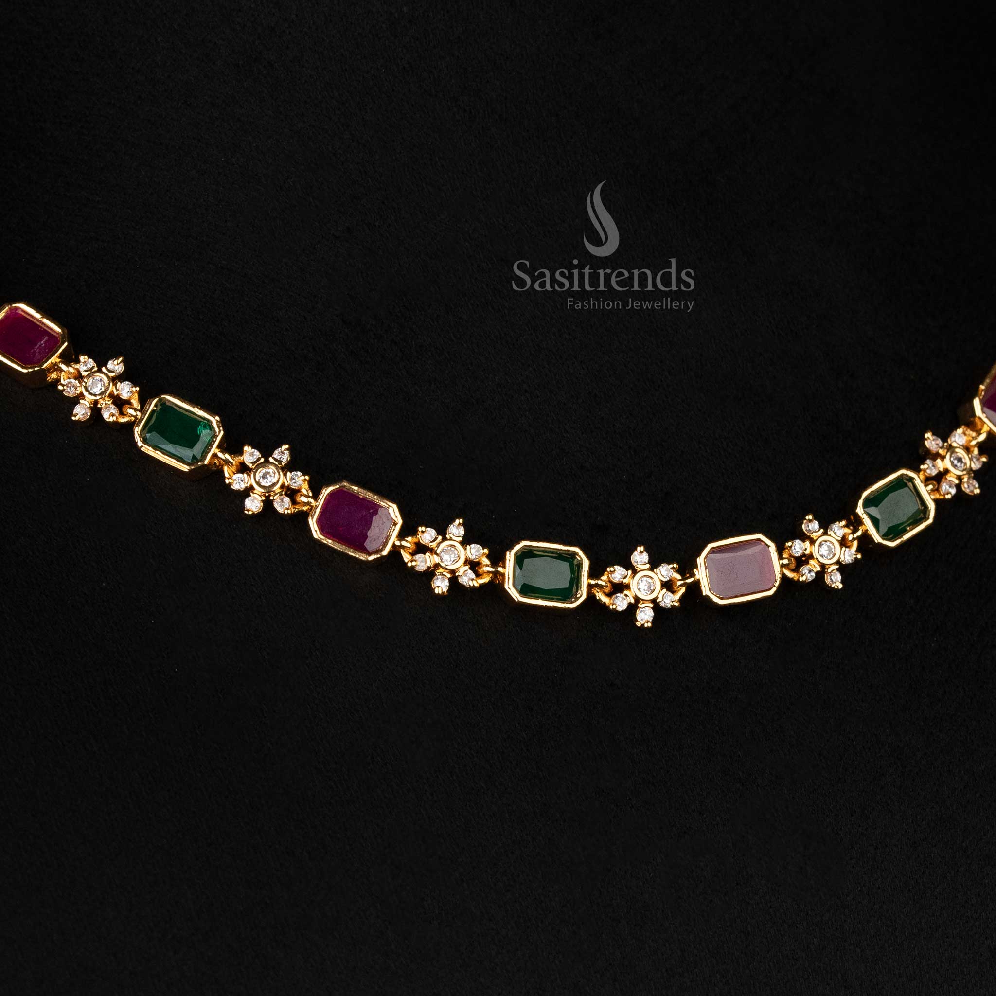 Elegant American Diamond Stone Necklace Jewellery Set - 24 Carat Micro Gold Plated Jewellery - Sasitrends - Image 3