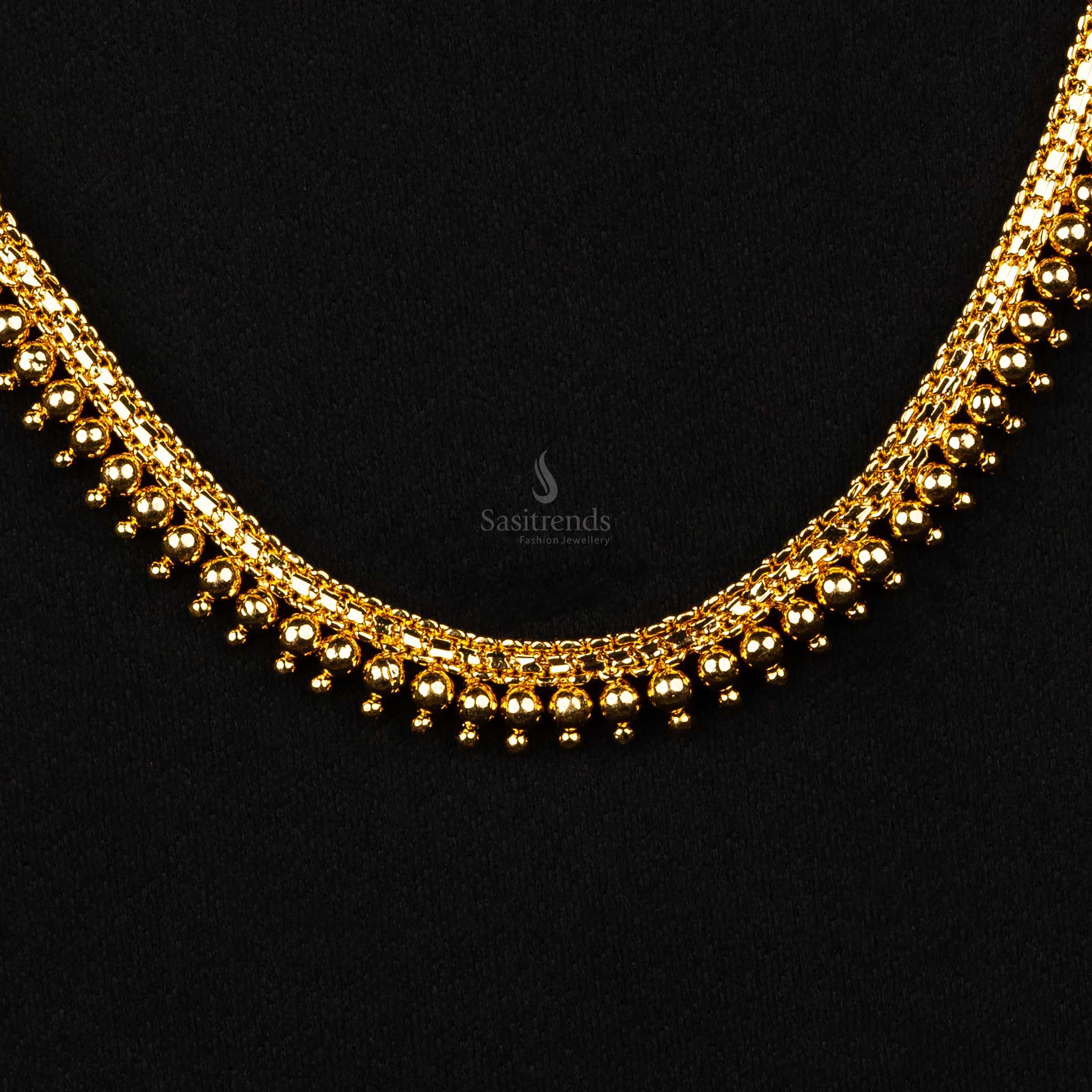 Sasitrends | Elegant Micro Gold Plated Small Ball Long Necklace - 24 Carat Gold Finish - Image 2