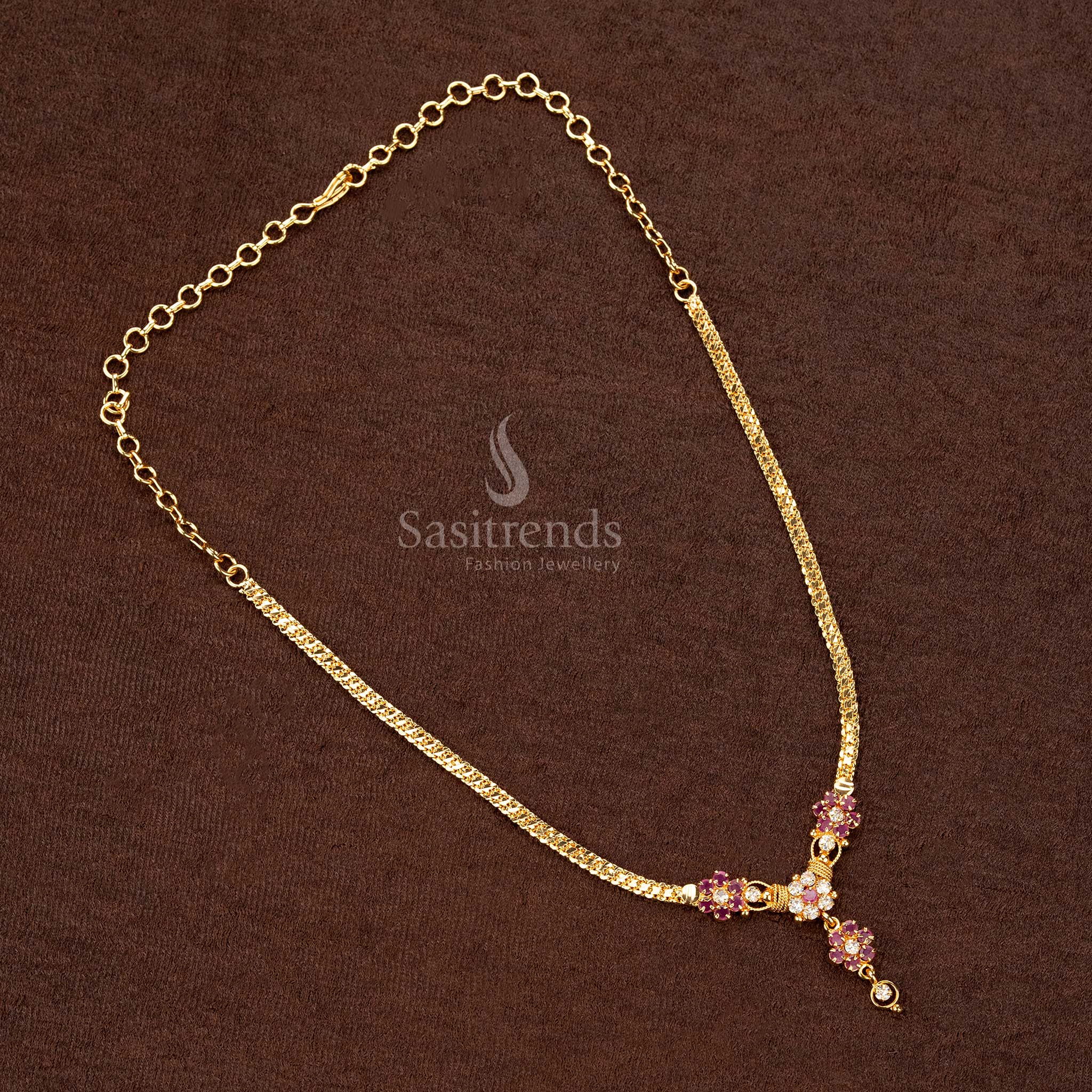 Traditional One Gram Micro Gold Plated Floral Pendant Necklace - Sasitrends - Image 11