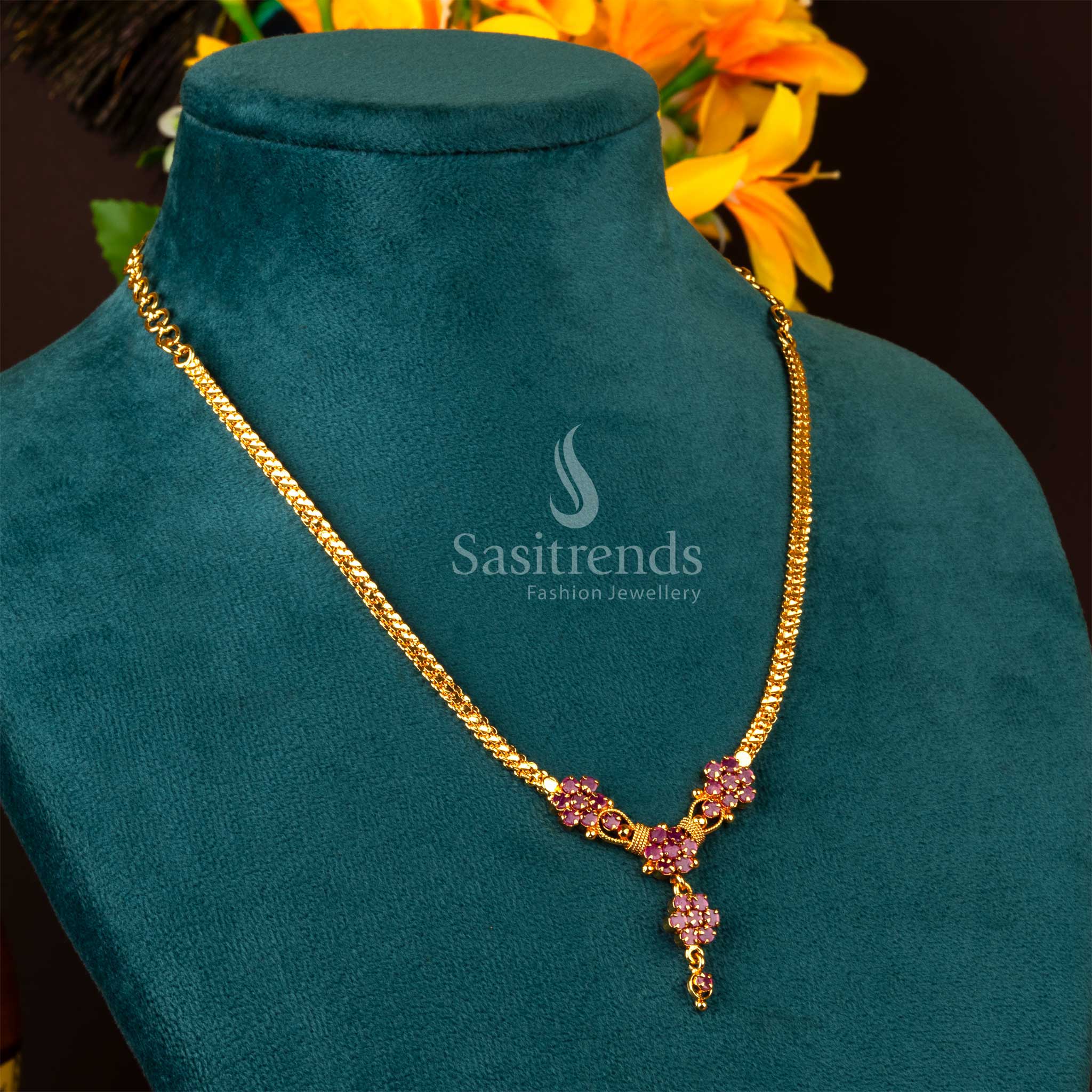 Traditional One Gram Micro Gold Plated Floral Pendant Necklace - Sasitrends - Image 7