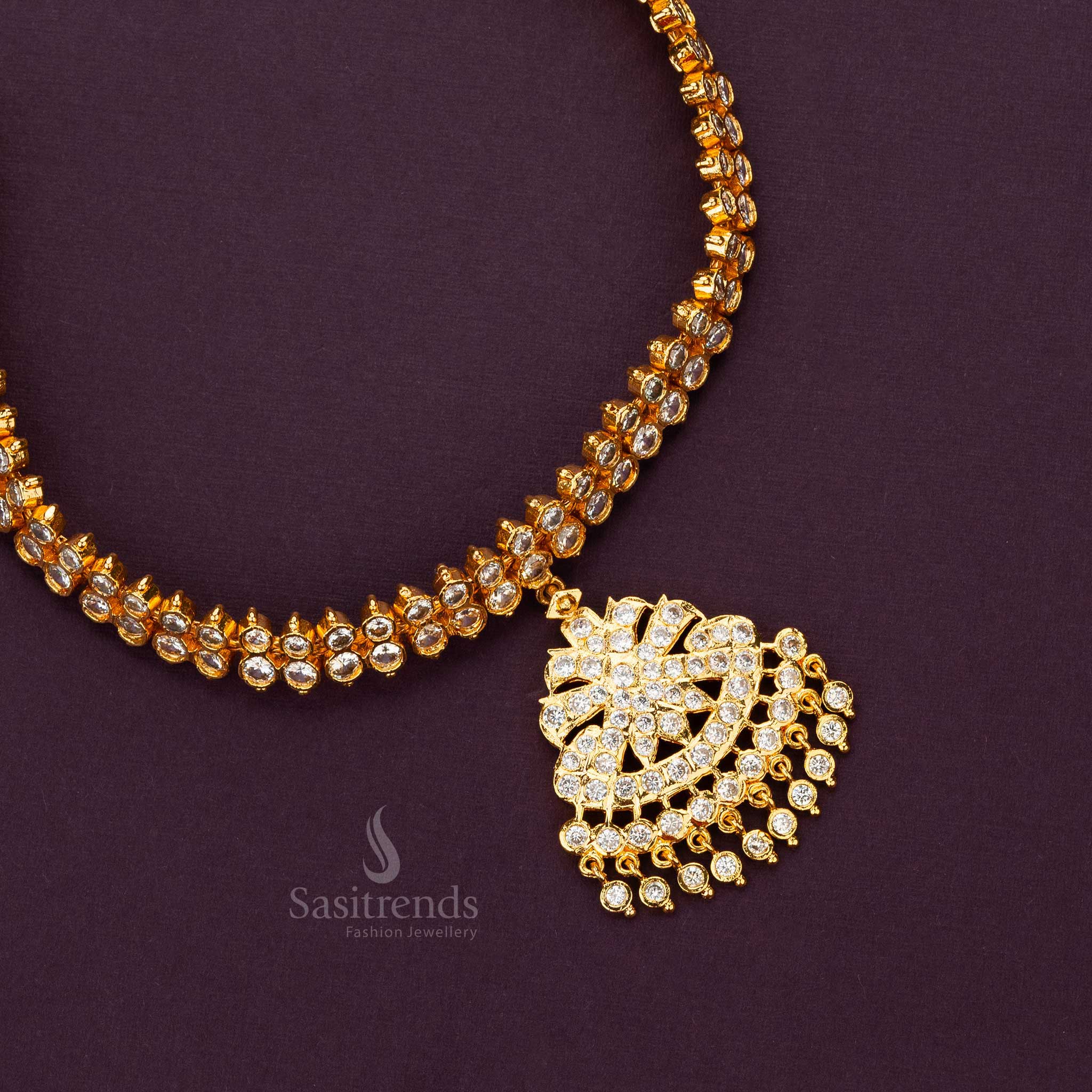 Sasitrends | Elegant Micro Gold Plated Impon Choker Necklace with American Diamond Stones - Image 5